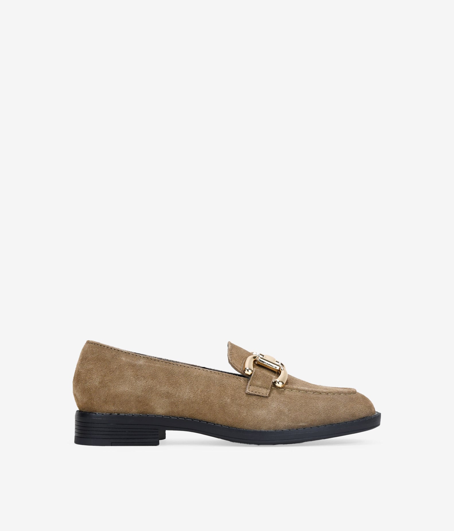 Mocasines planos taupe en piel con detalle metálico