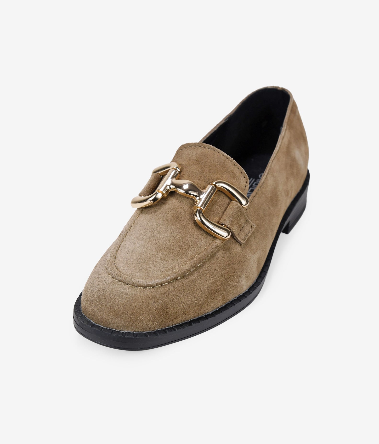 Mocasines planos taupe en piel con detalle metálico