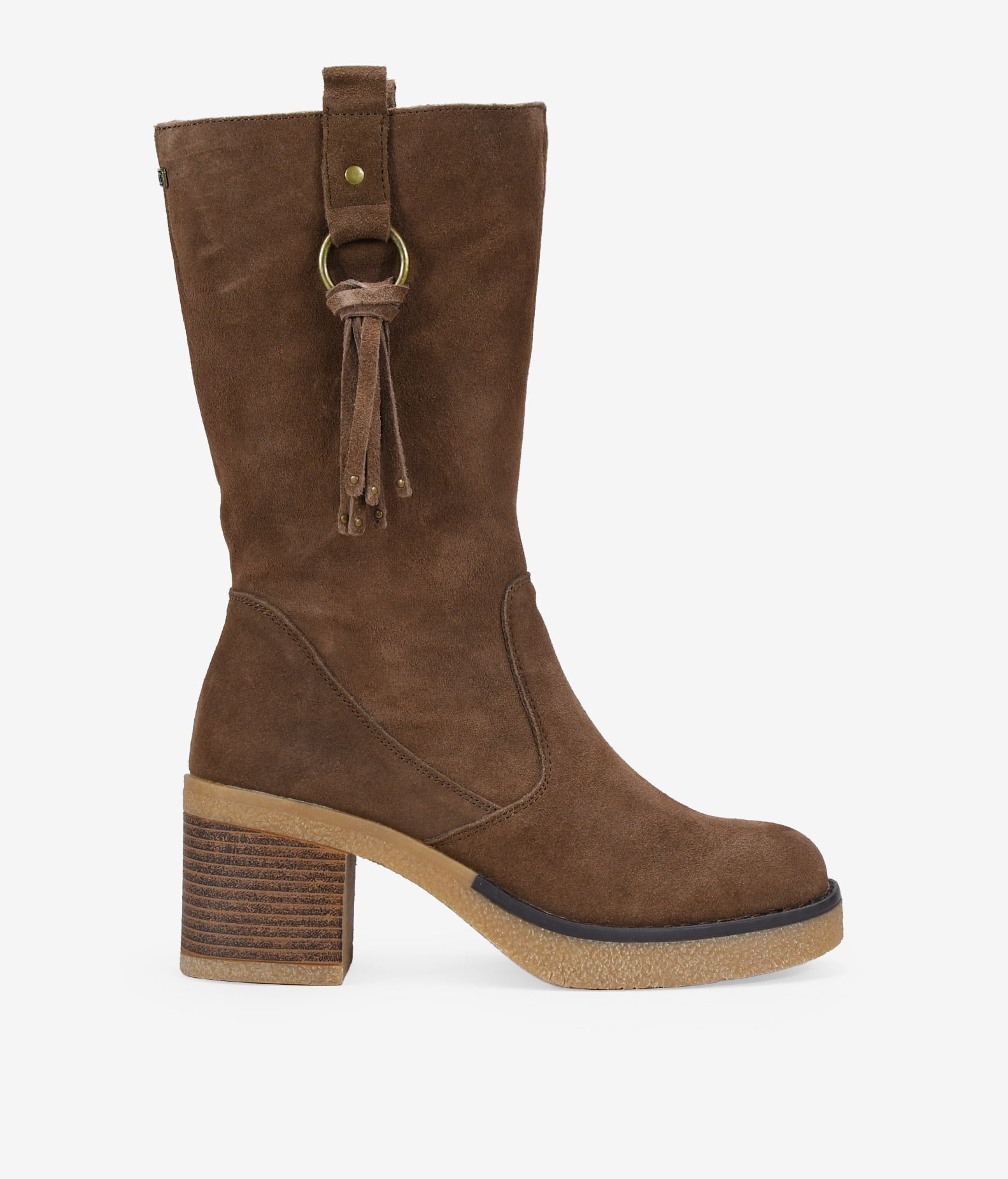 Botas de tacón taupe en piel de serraje