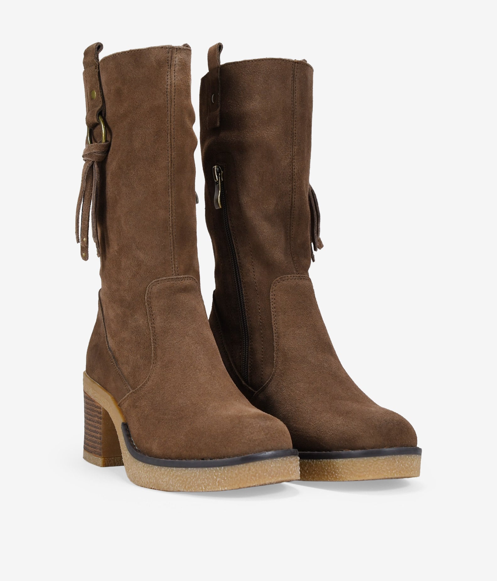 Botas de tacón taupe en piel de serraje