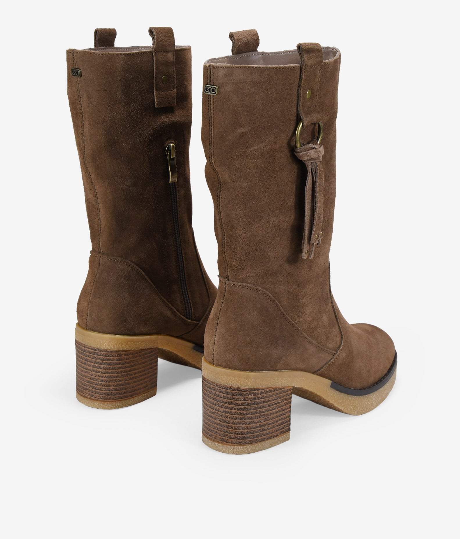 Botas de tacón taupe en piel de serraje