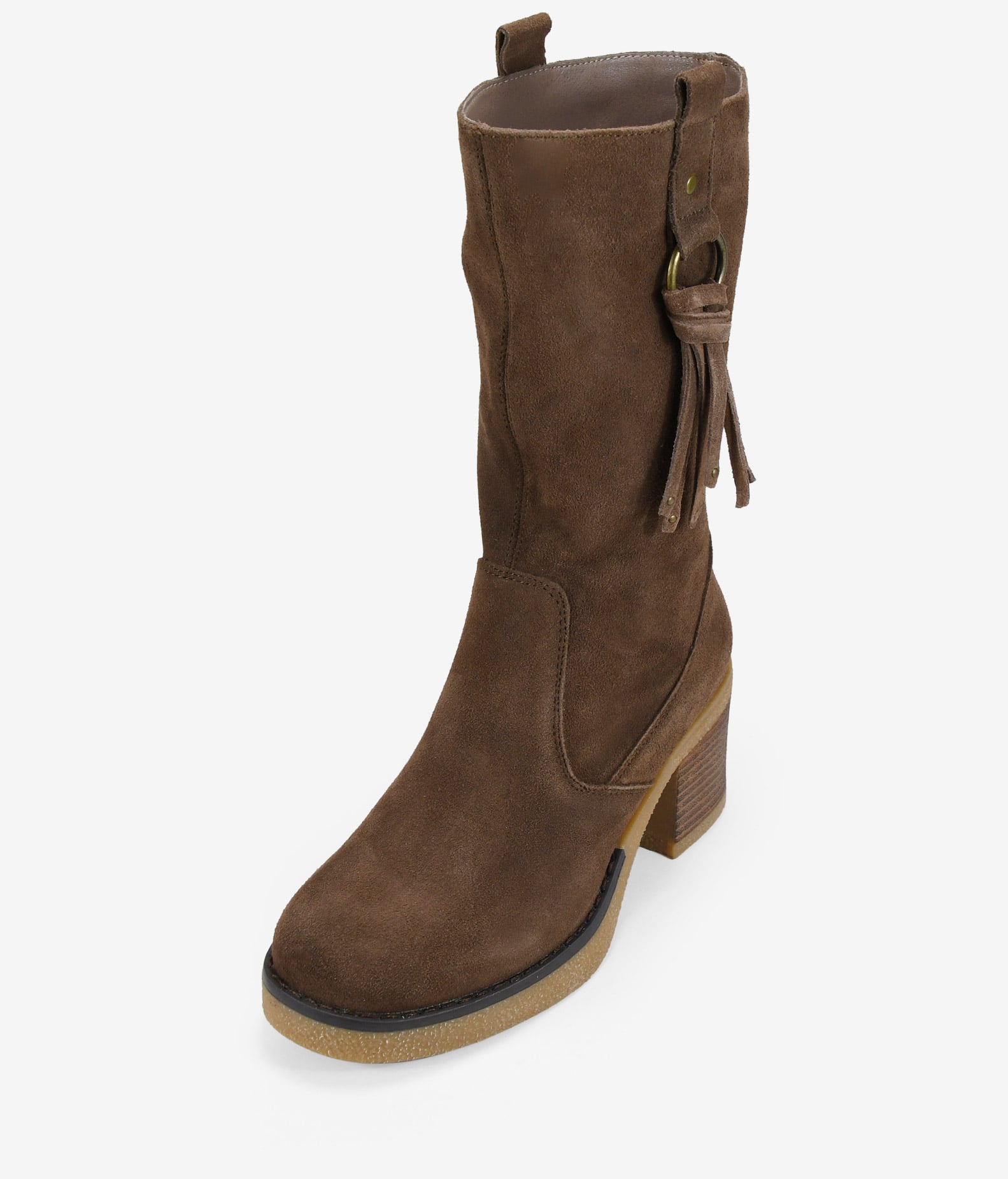 Botas de tacón taupe en piel de serraje