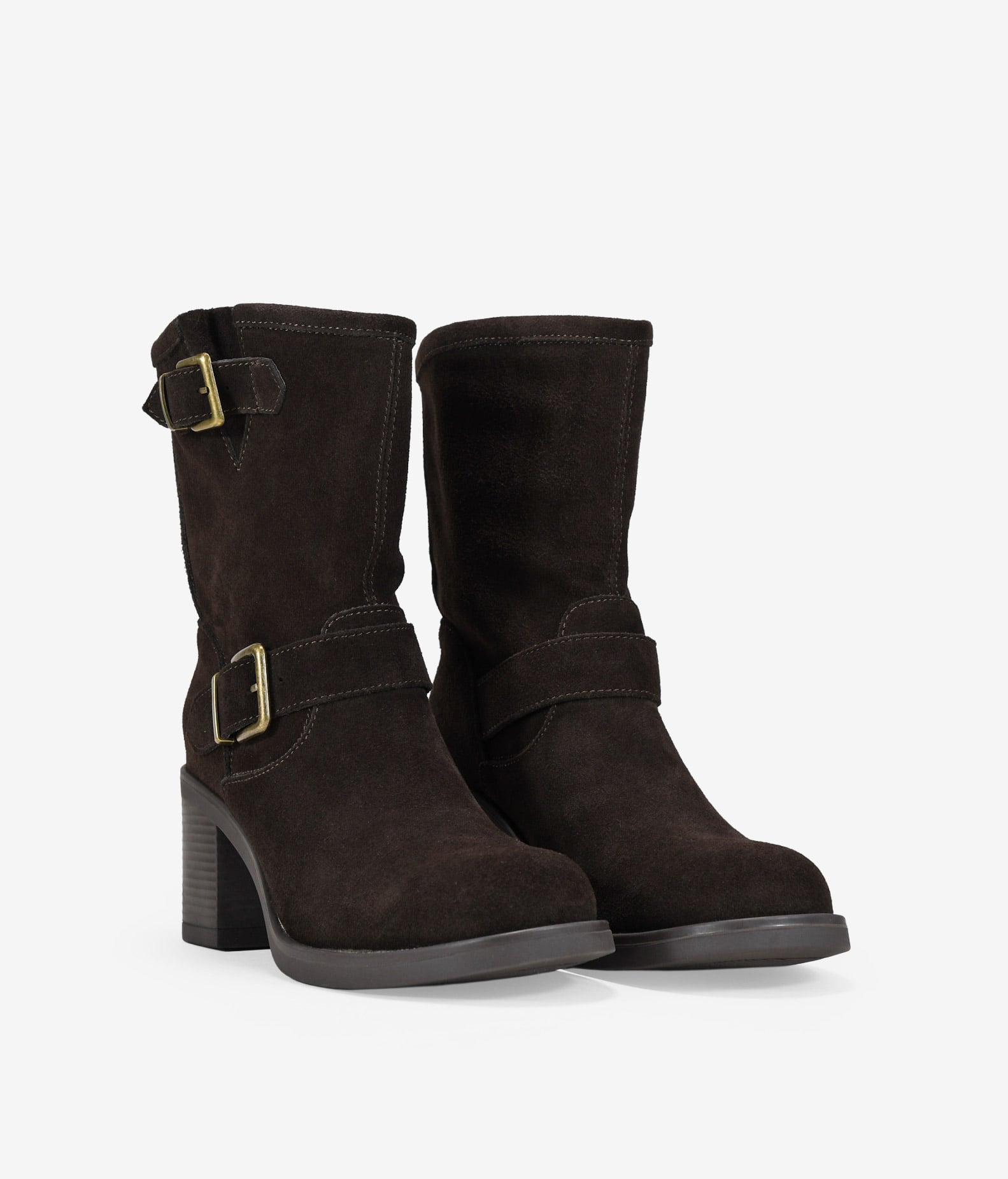 Botas de tacón marrón en piel de serraje