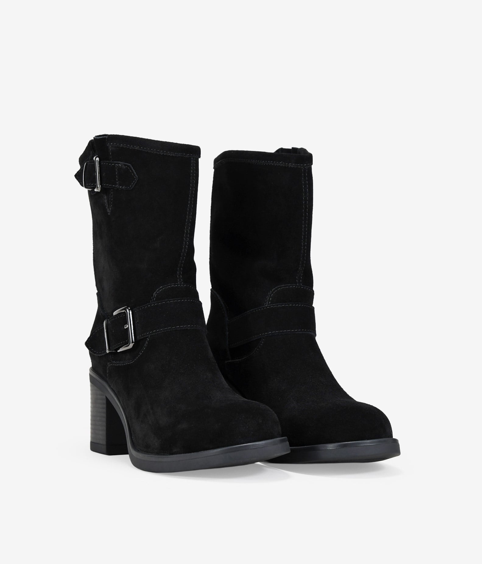 Botas de tacón negro en piel de serraje