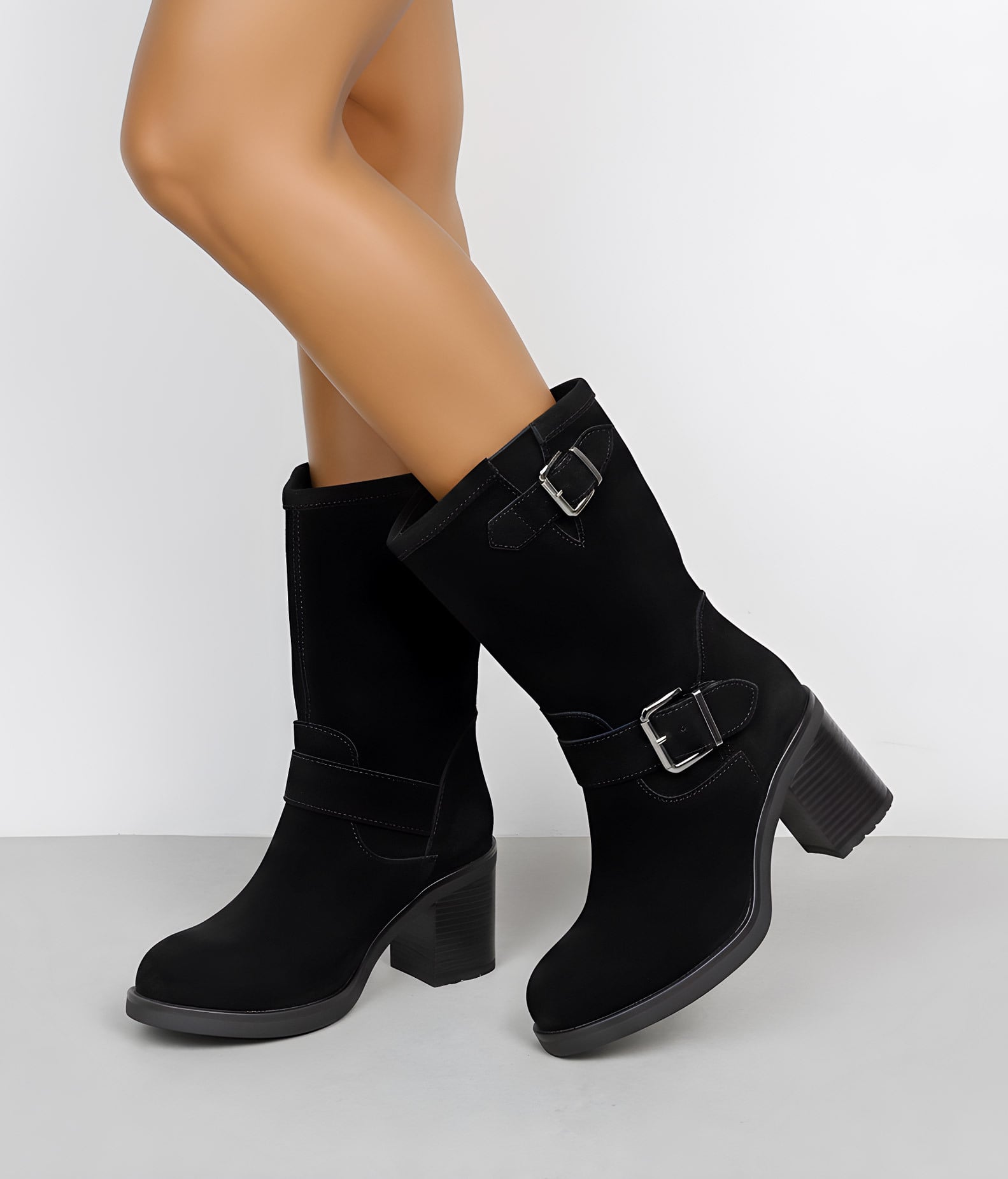 Botas de tacón negro en piel de serraje