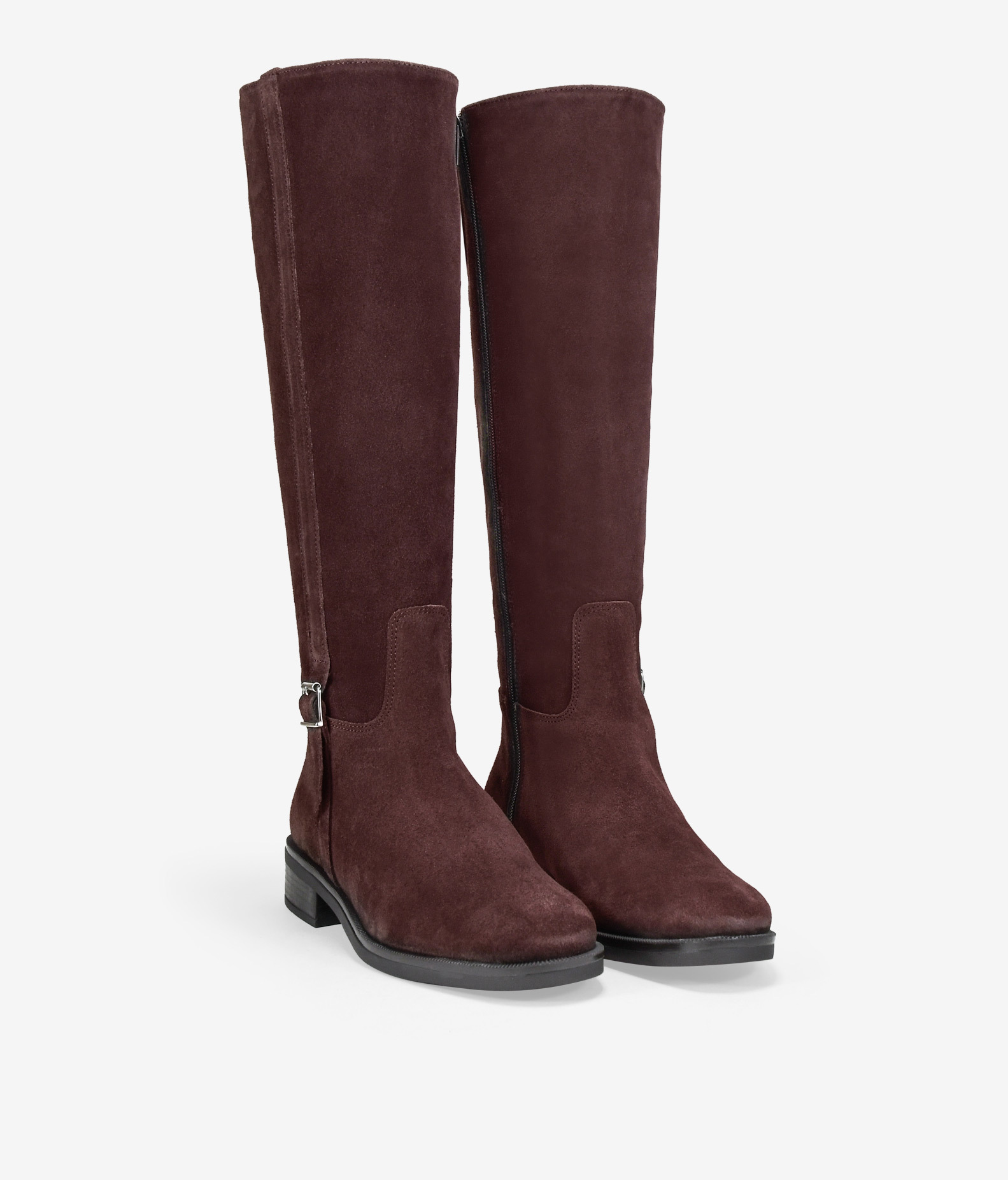 Botas altas marrones en piel serraje con hebilla