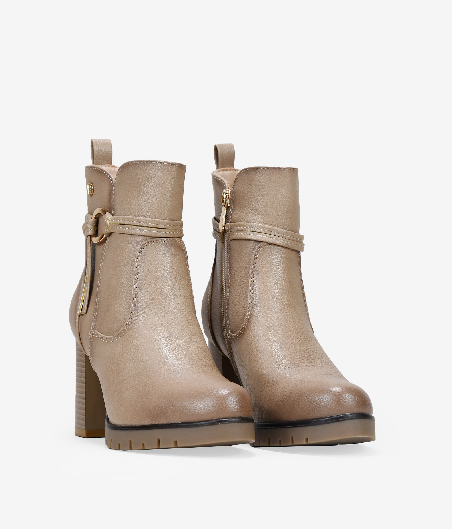 Botines de tacón y cremallera taupe 
