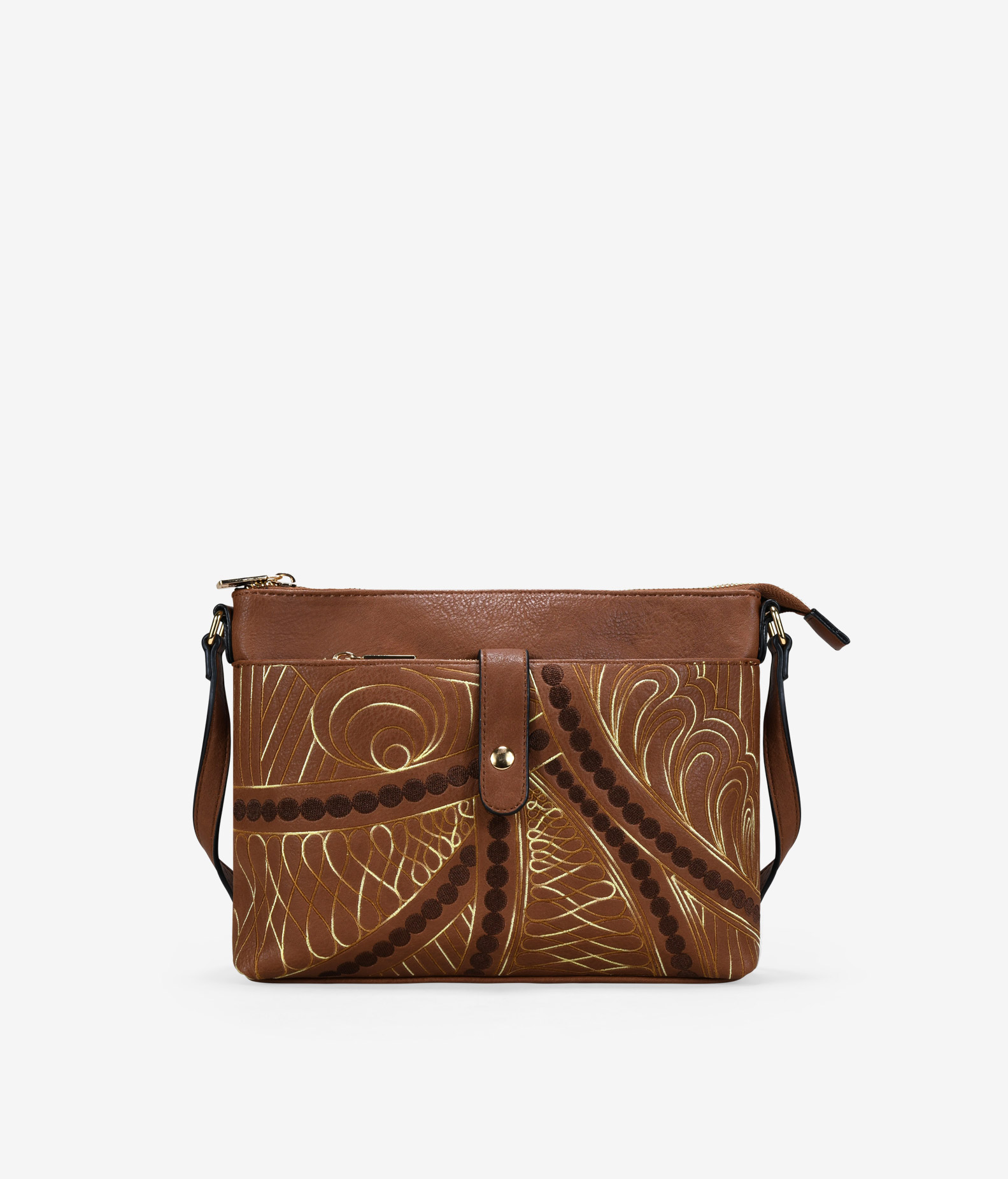 Bolso bandolera marrón con cosido 