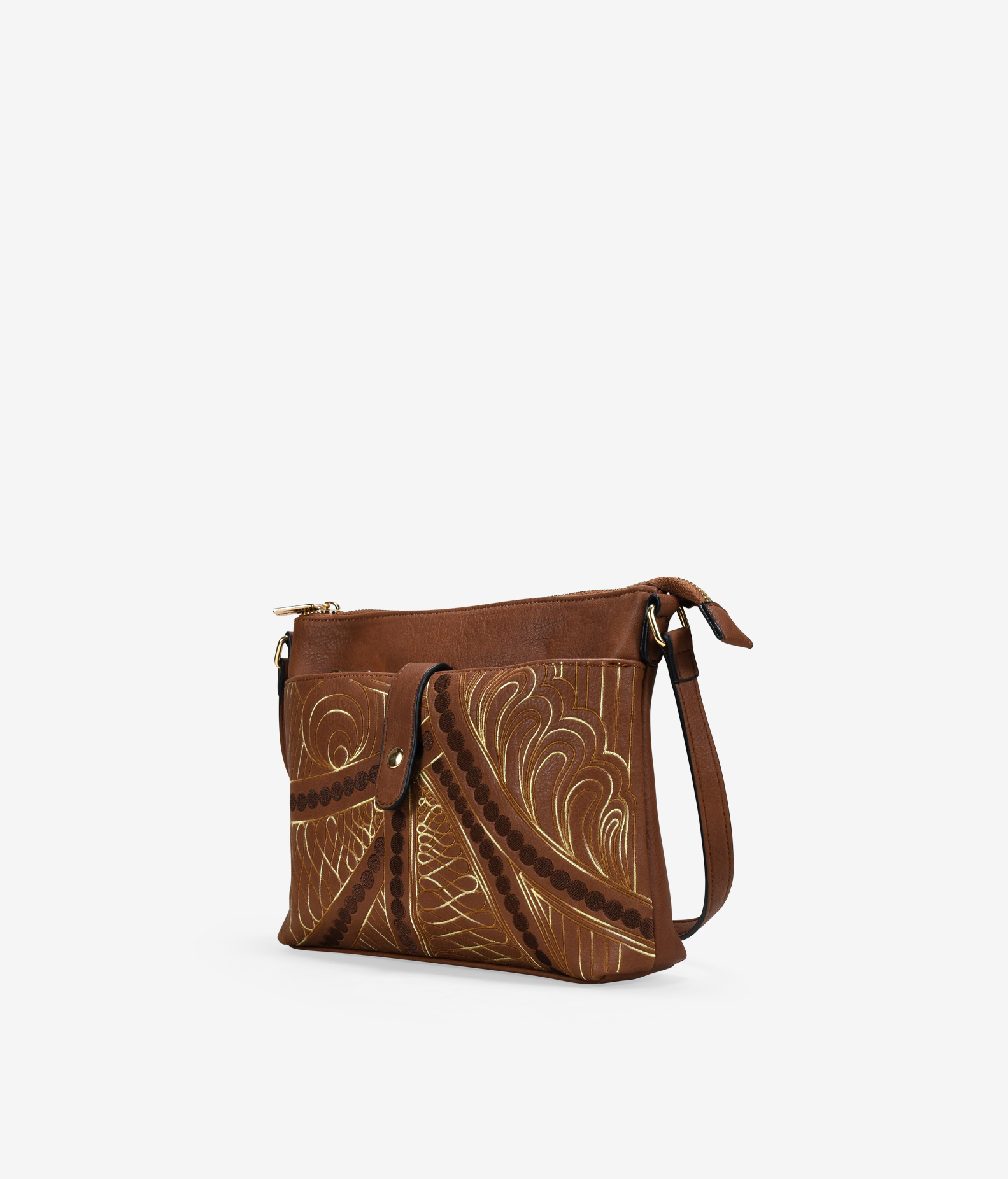 Bolso bandolera marrón con cosido 