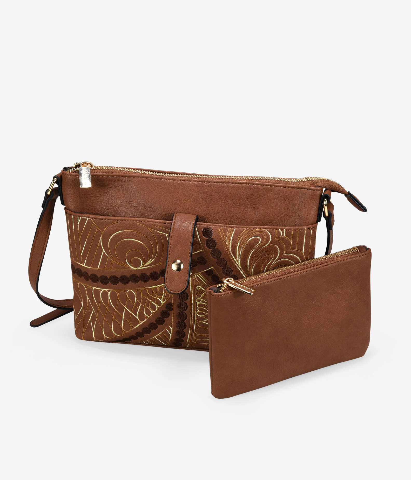 Bolso bandolera marrón con cosido 