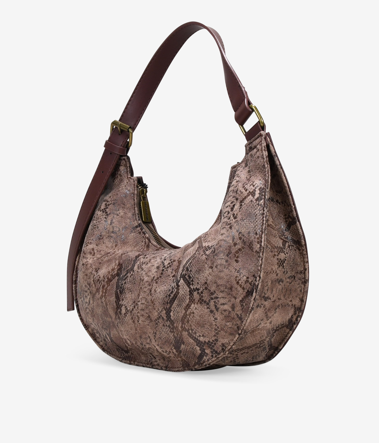 Bolso de hombro marrón con cremallera