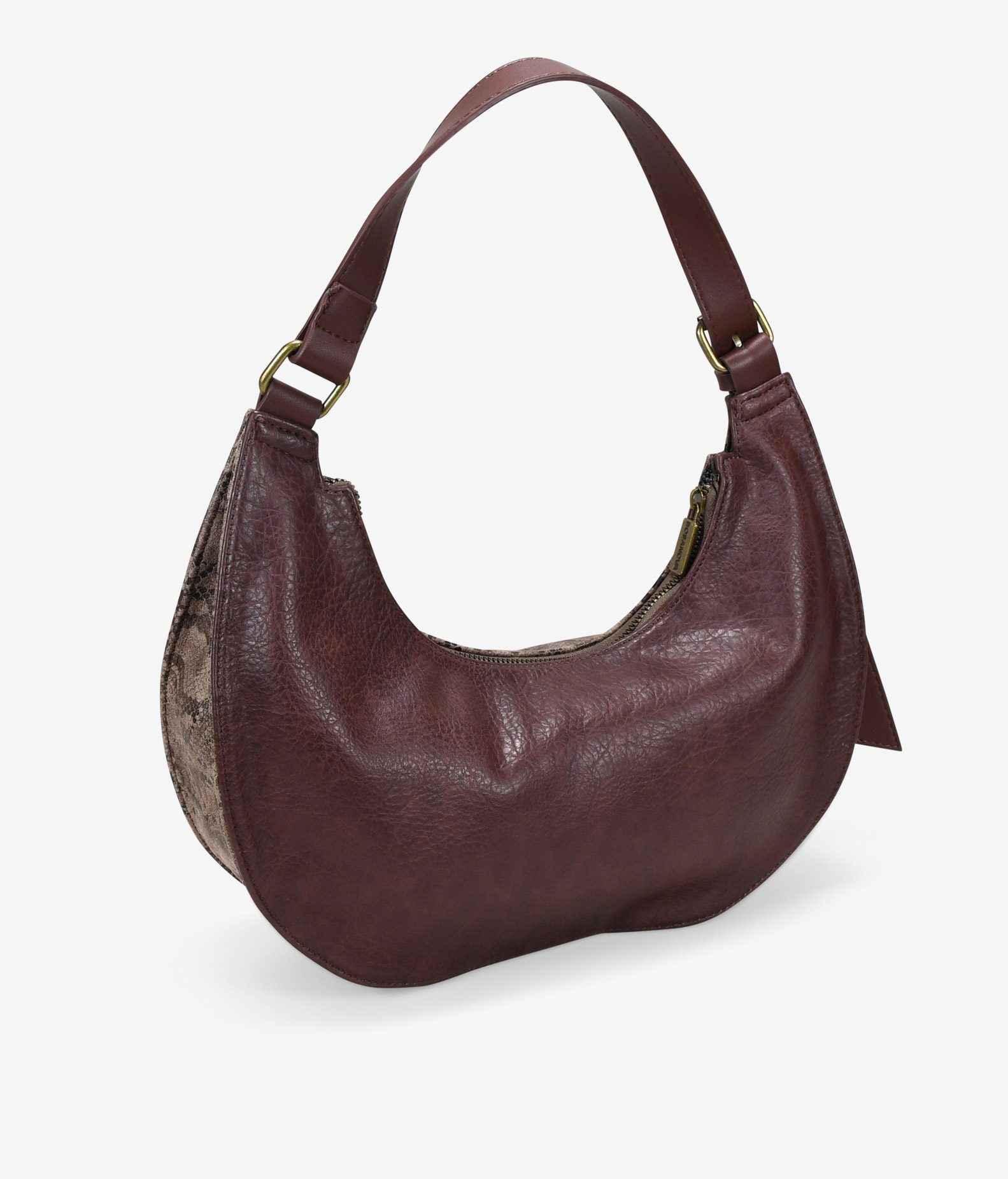 Bolso de hombro marrón con cremallera
