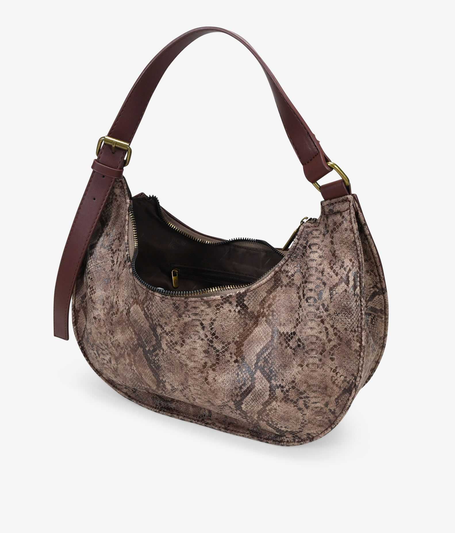 Bolso de hombro marrón con cremallera