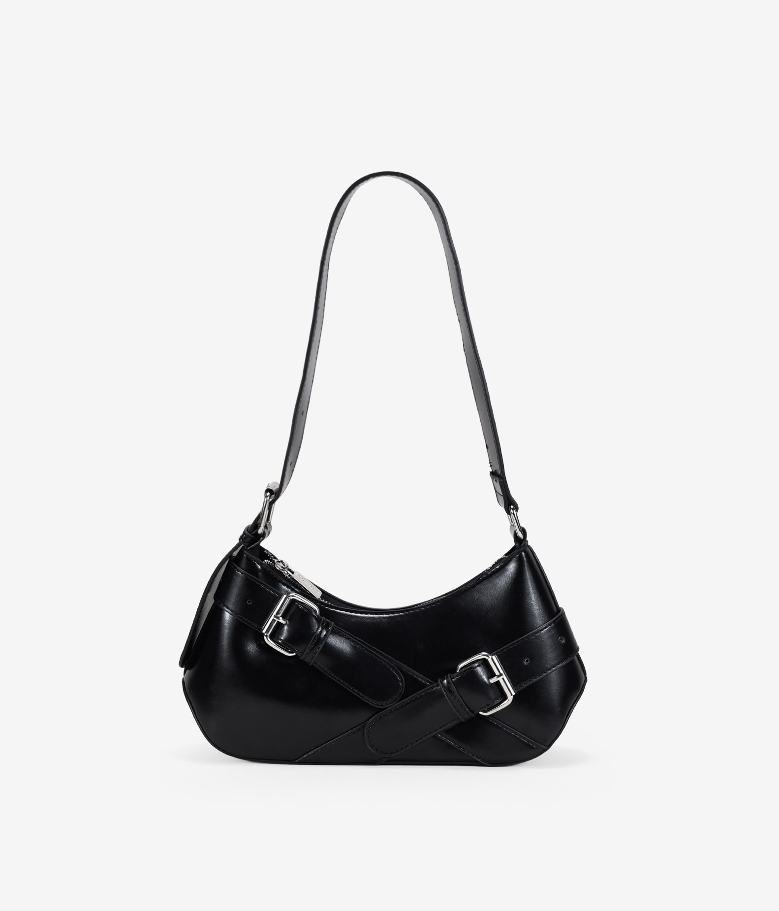 Bolso de hombro negro con cinturones