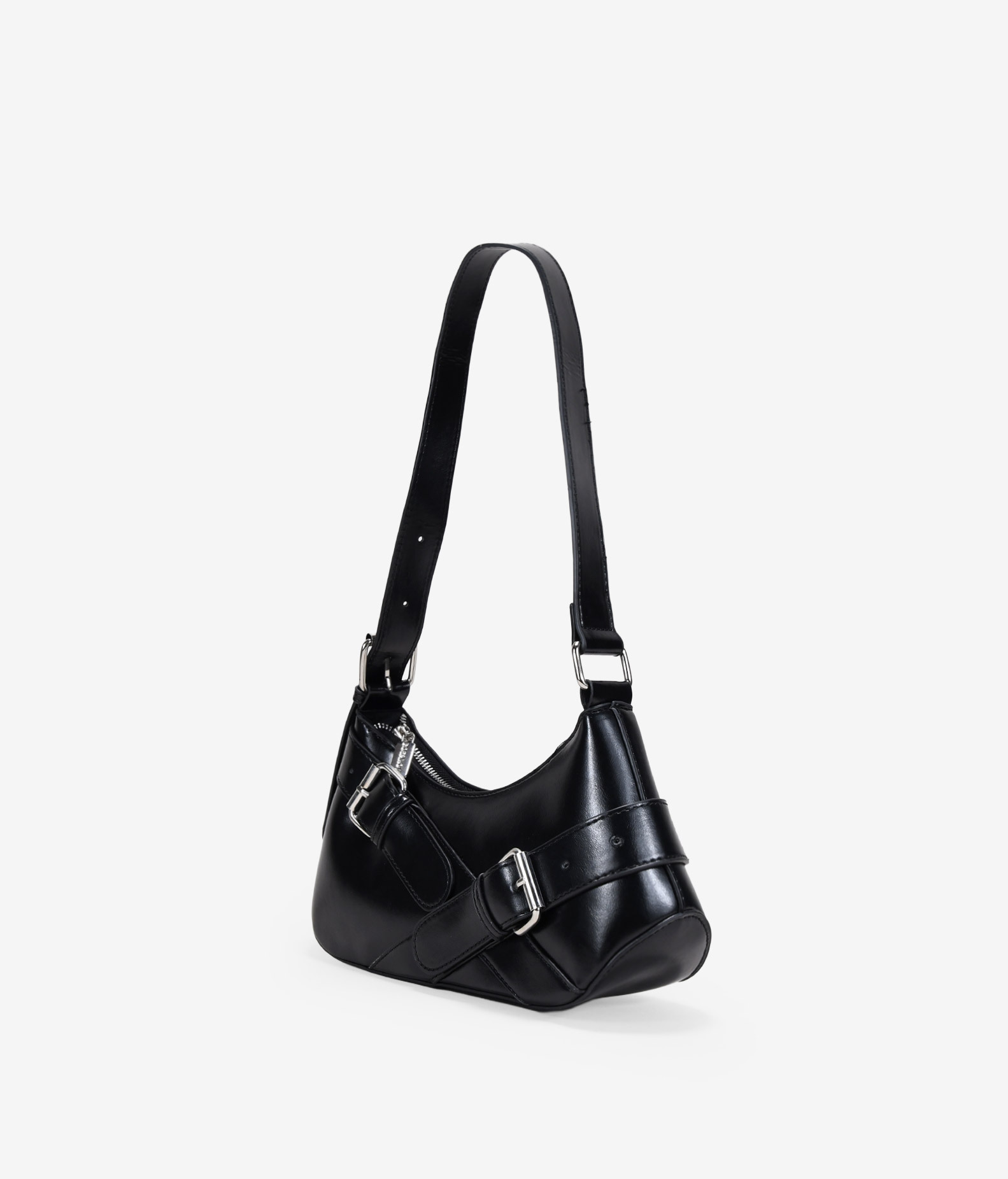 Bolso de hombro negro con cinturones