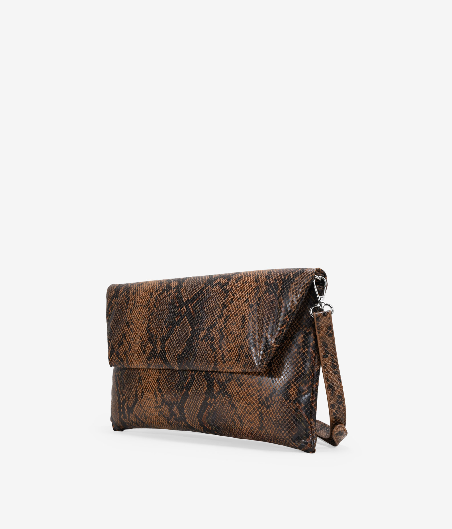 Bolso de mano marrón efecto serpiente