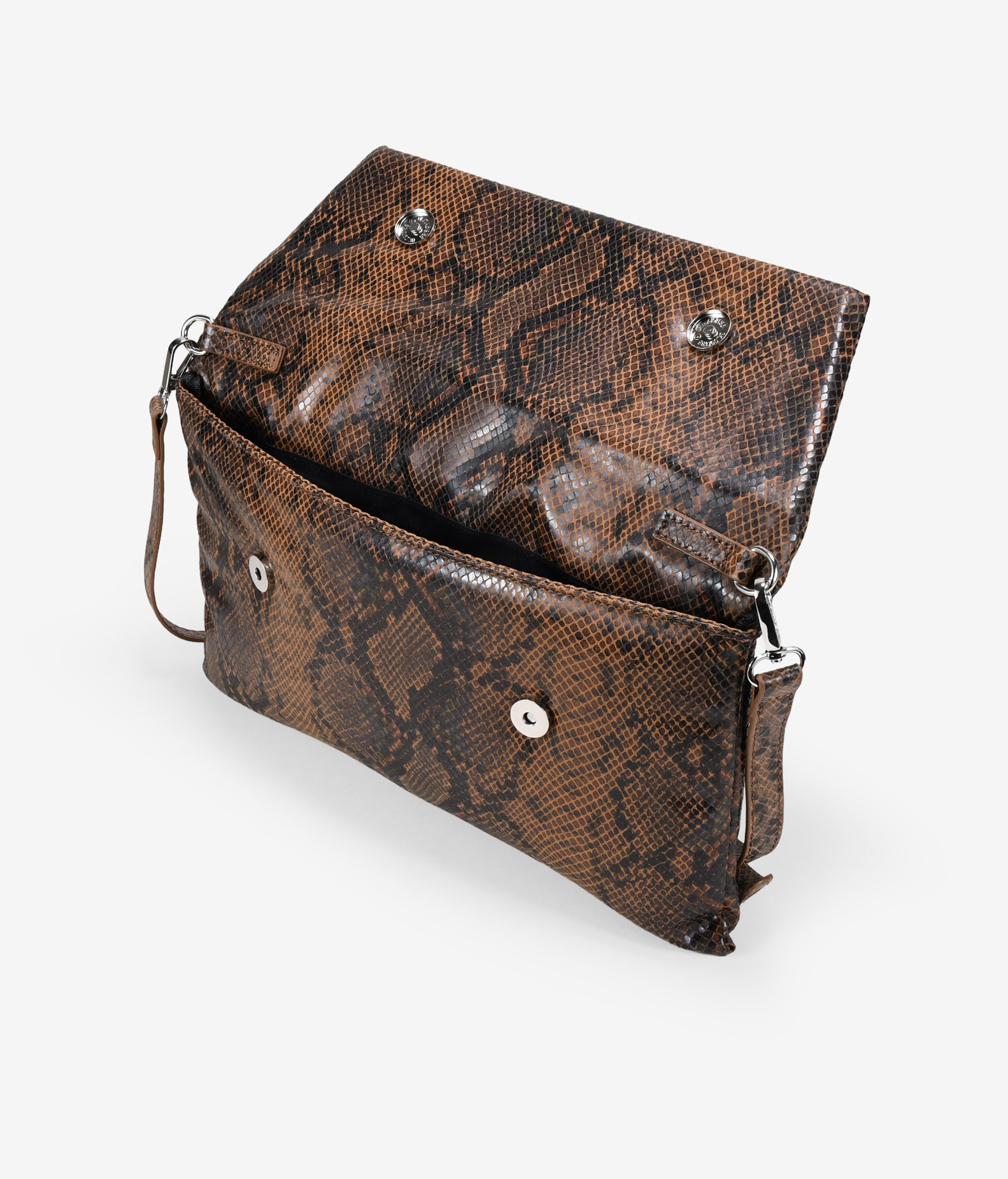 Bolso de mano marrón efecto serpiente