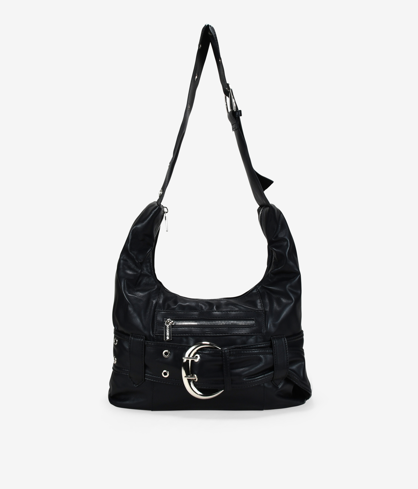 Bolso de hombro negro con maxi hebilla