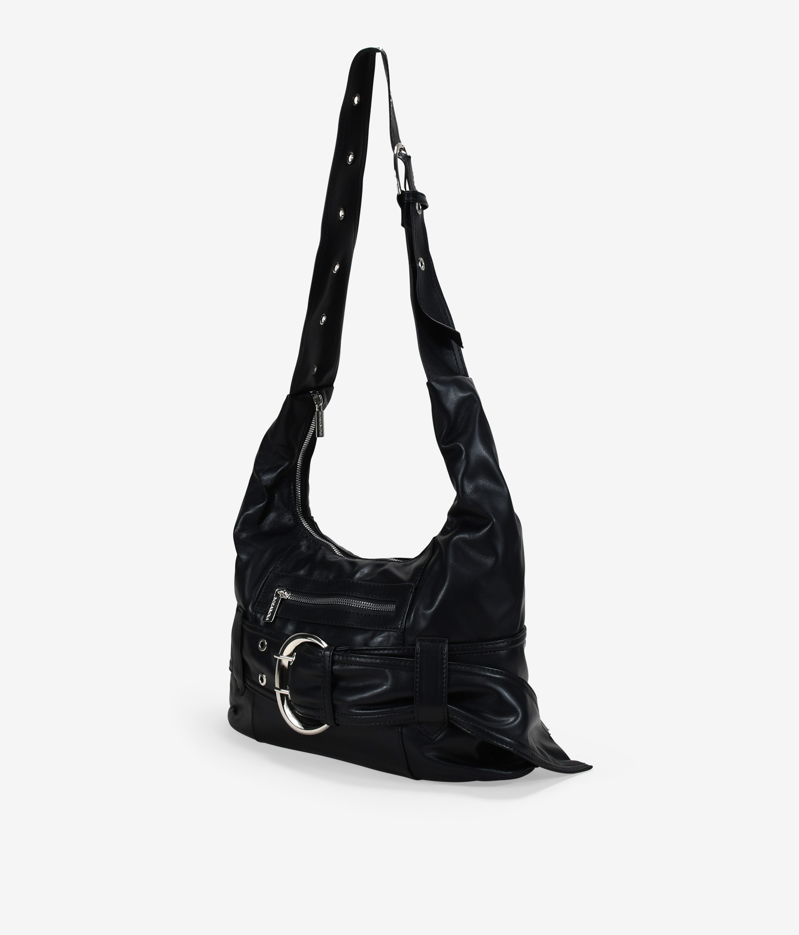 Bolso de hombro negro con maxi hebilla
