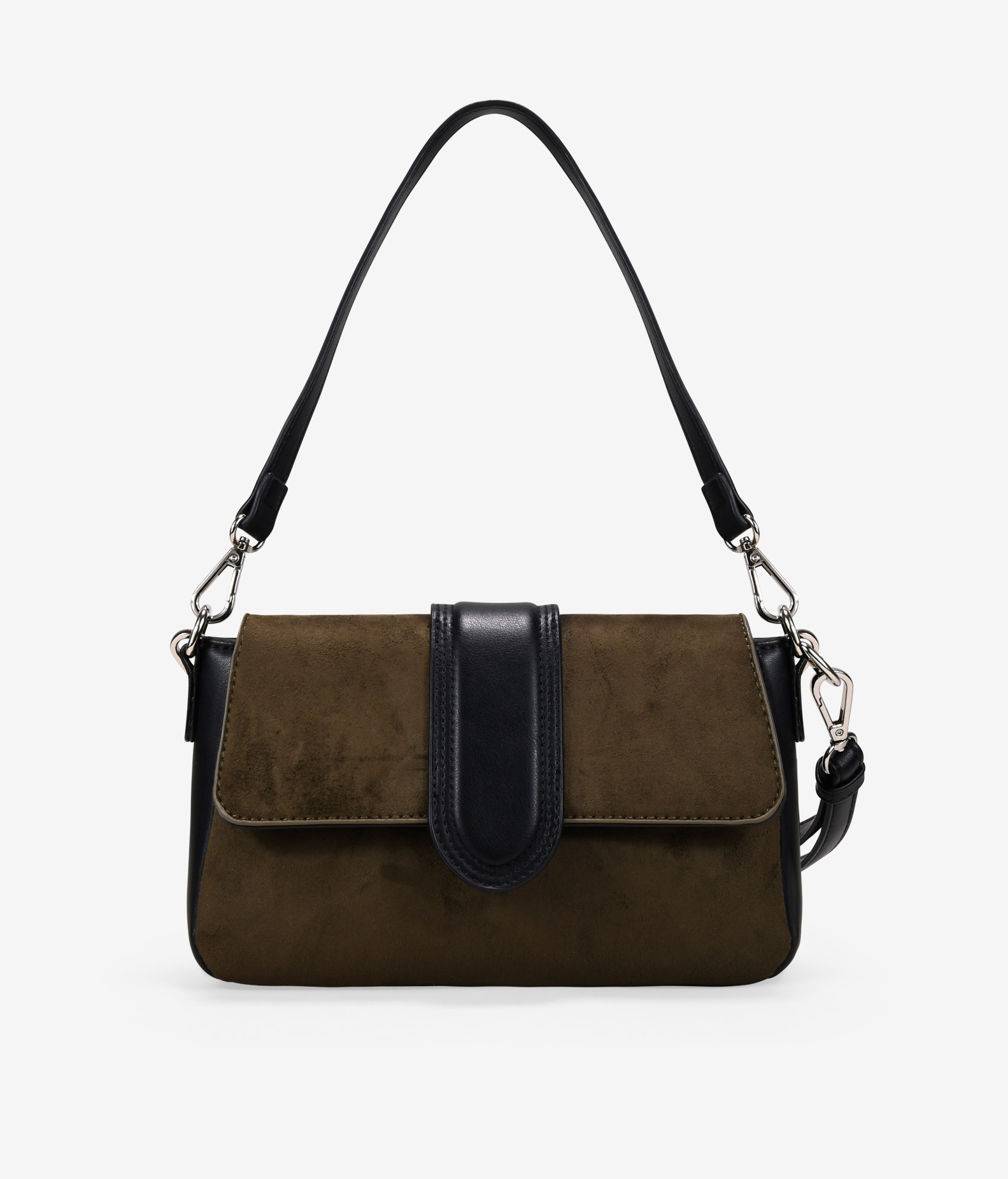 Bolso de hombro negro y caqui con solapa