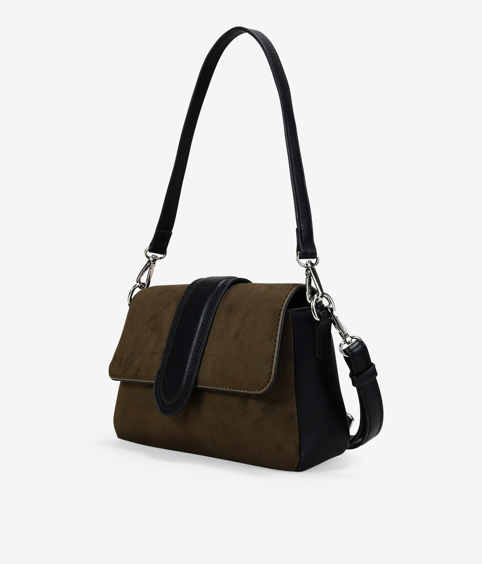 Bolso de hombro negro y caqui con solapa