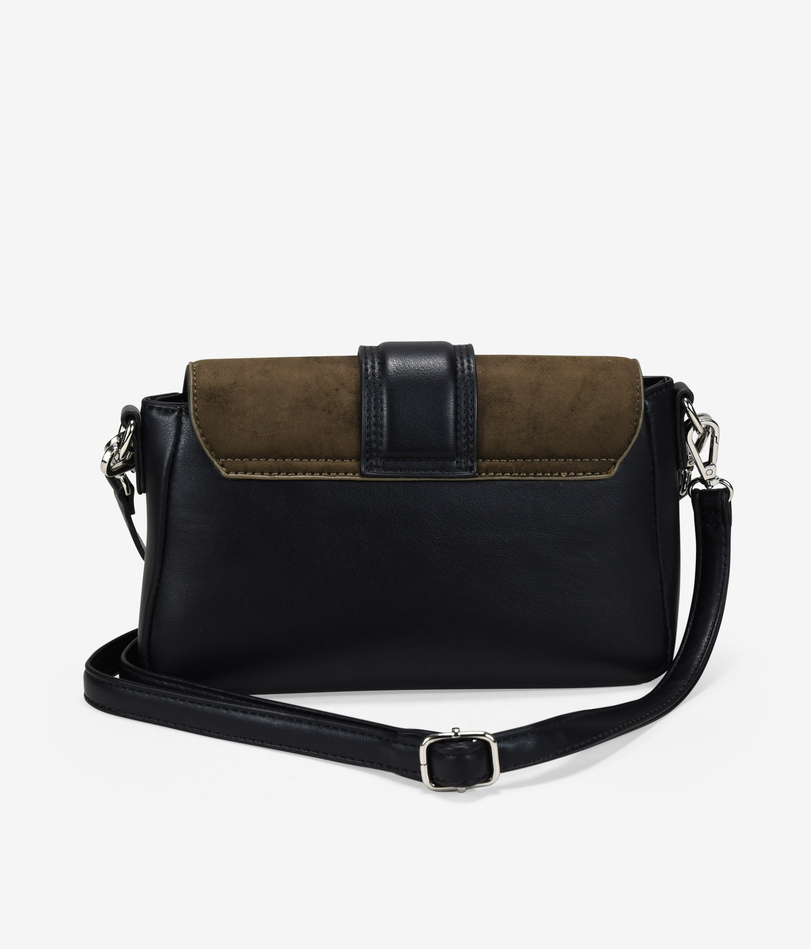 Bolso de hombro negro y caqui con solapa