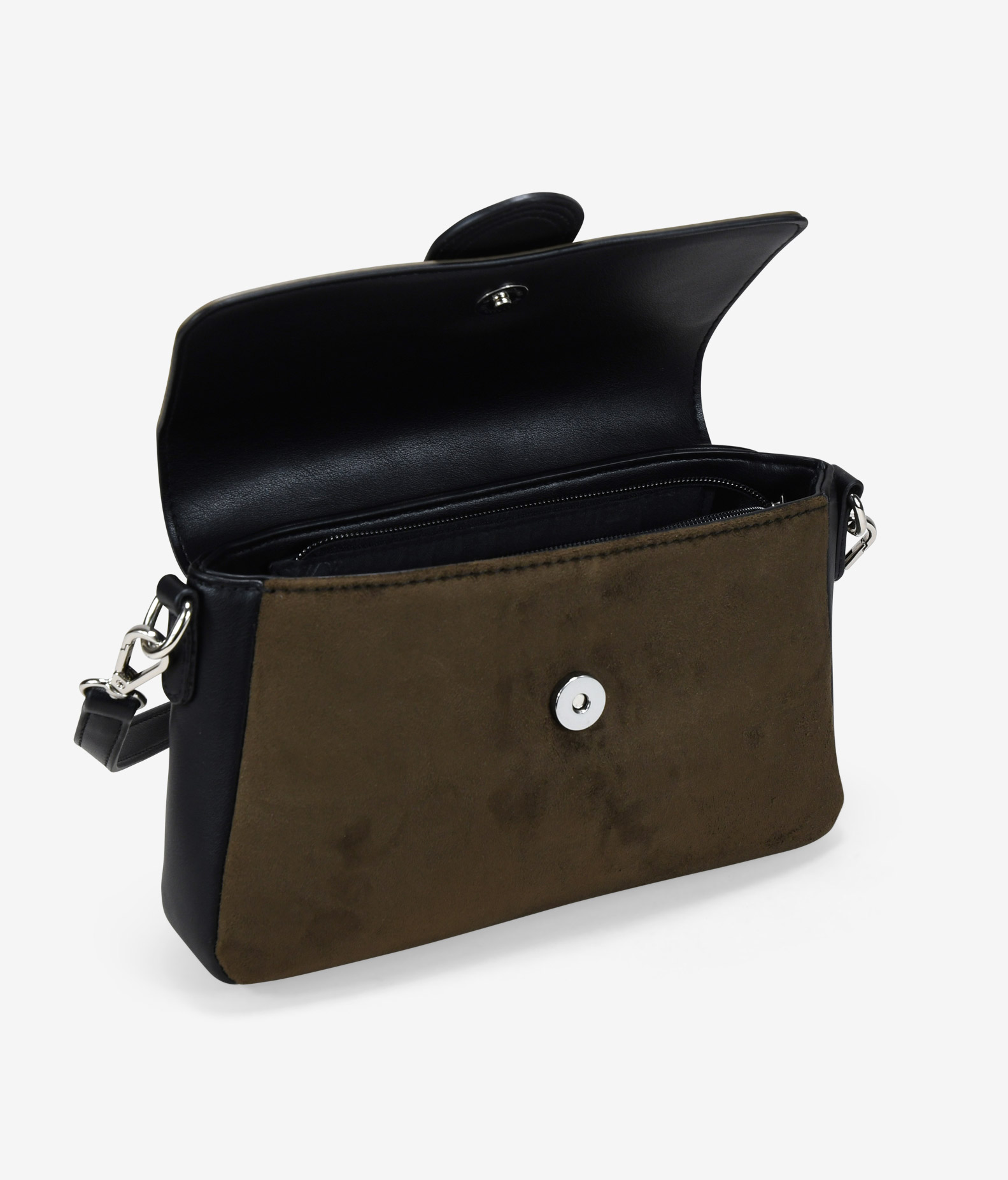 Bolso de hombro negro y caqui con solapa
