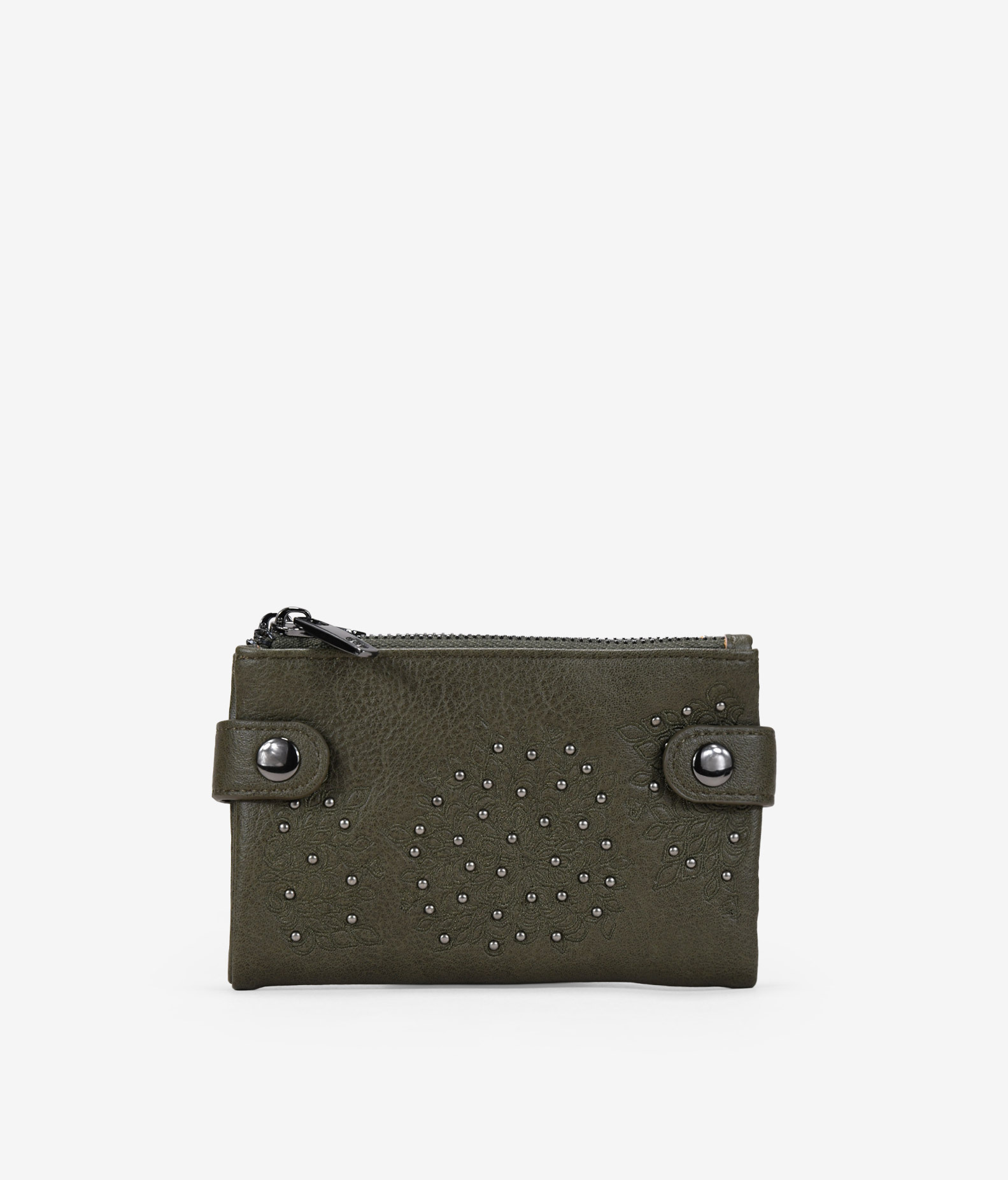 Billetero mediano verde con bordado y tachas