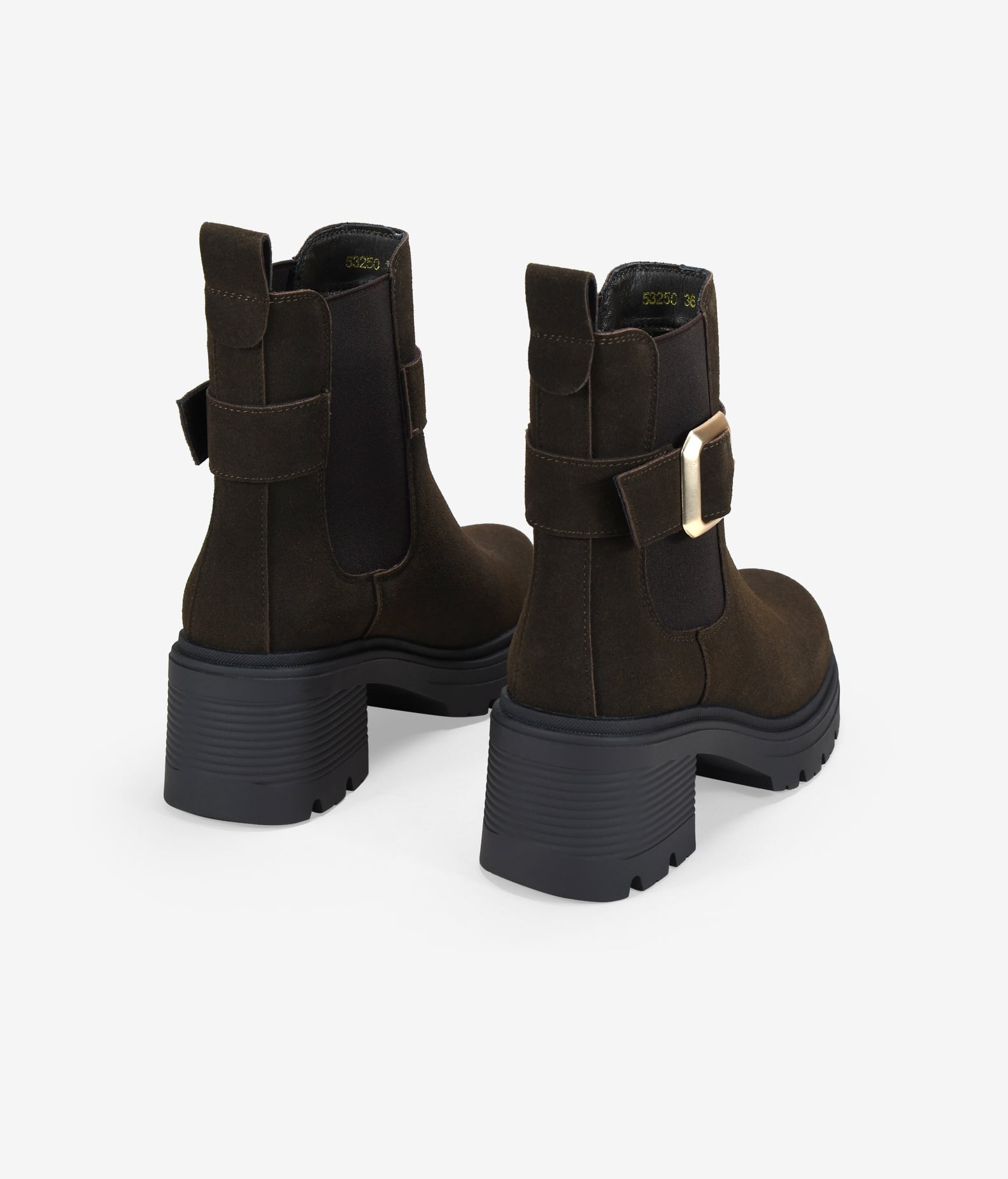 Botines de tacón kaki en piel con hebilla