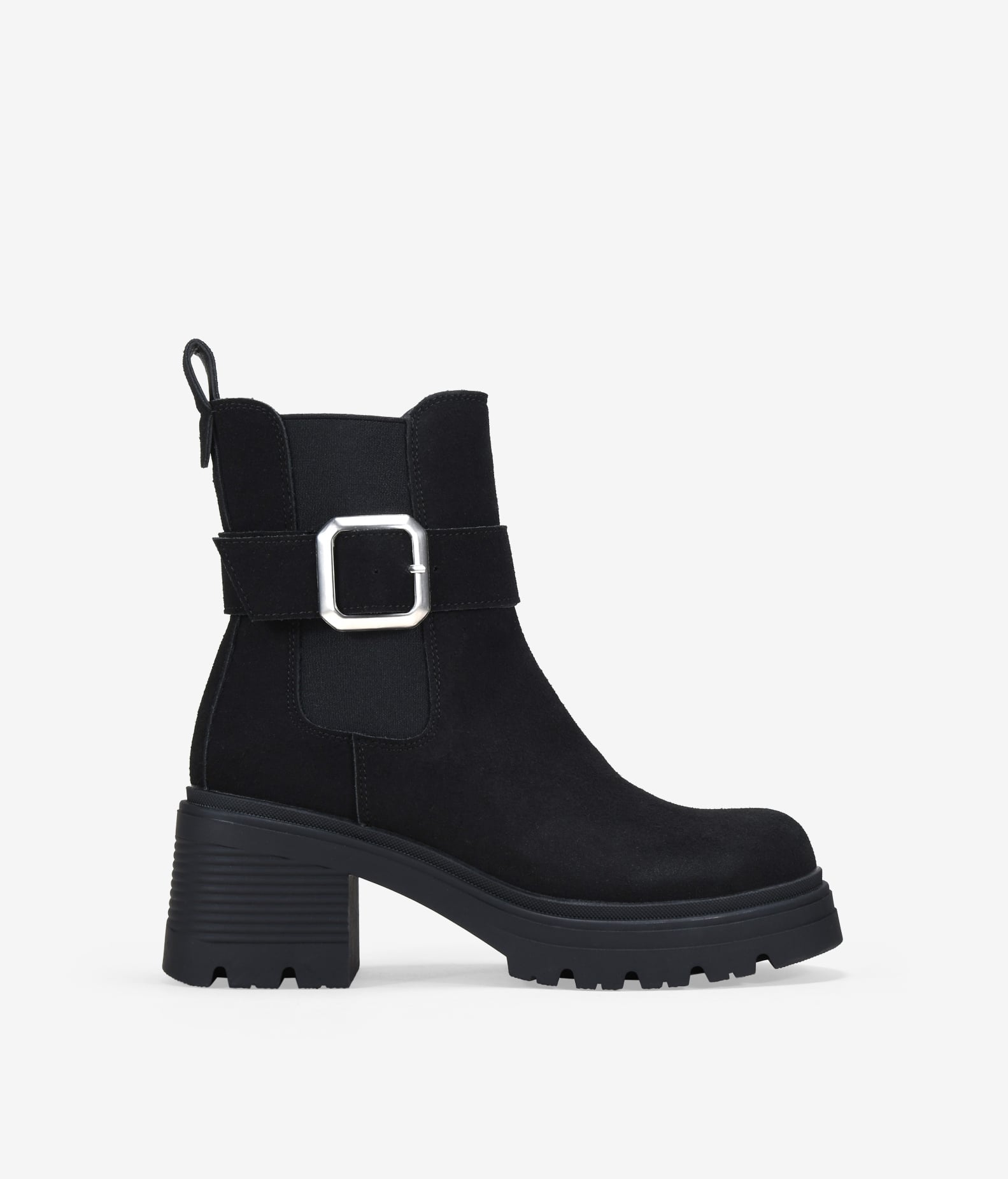 Botines de tacón negros en piel con hebilla