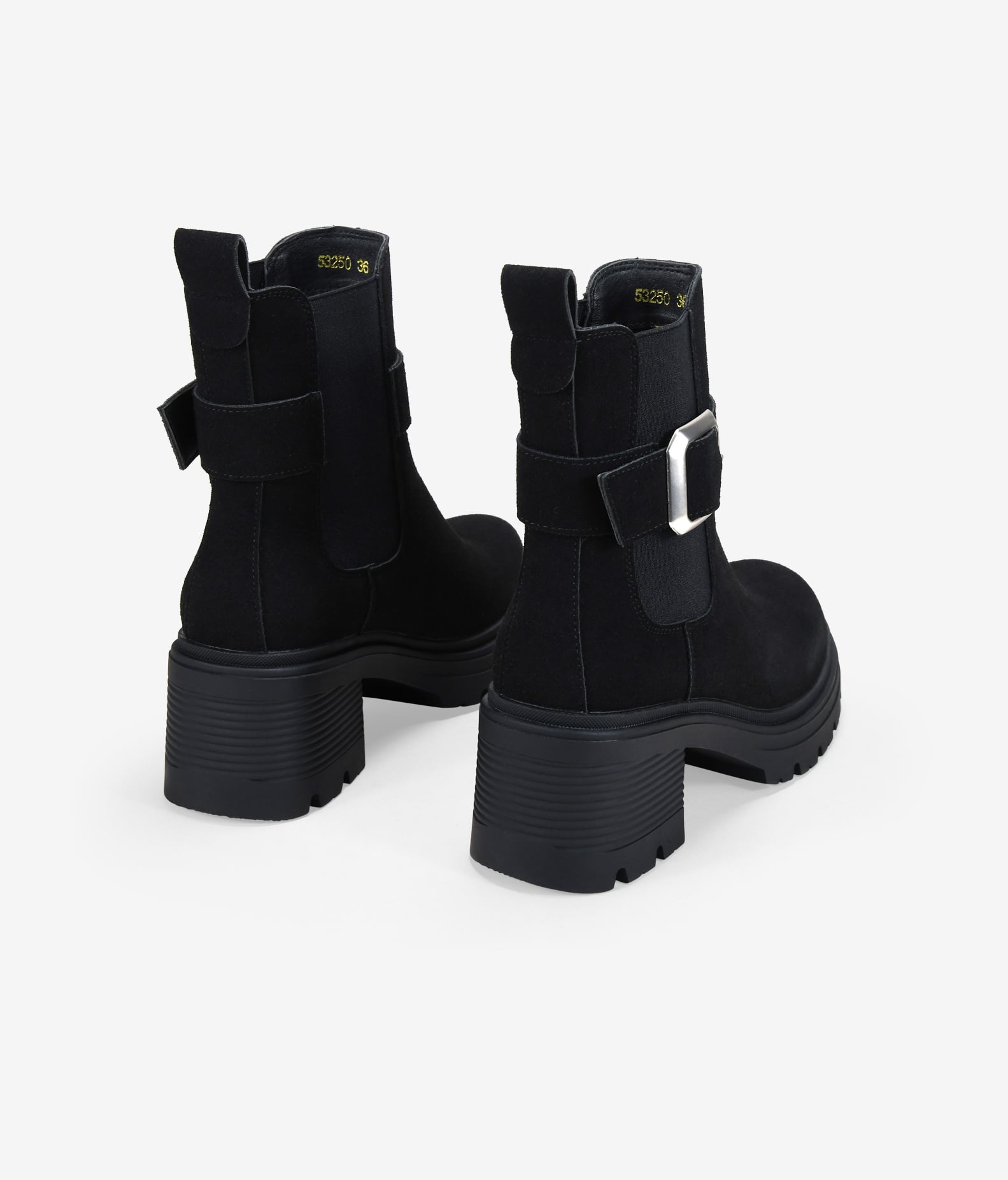 Botines de tacón negros en piel con hebilla