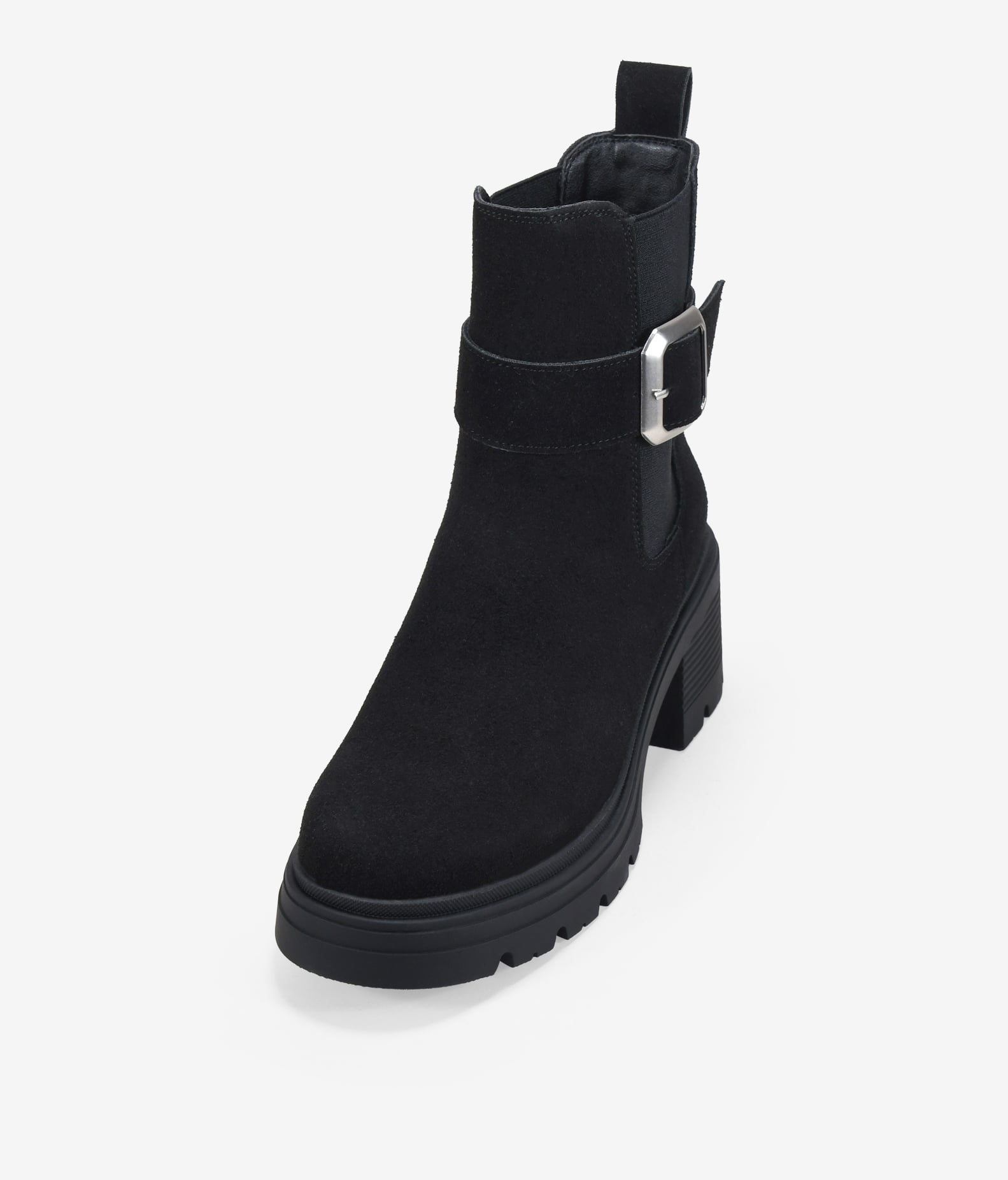 Botines de tacón negros en piel con hebilla