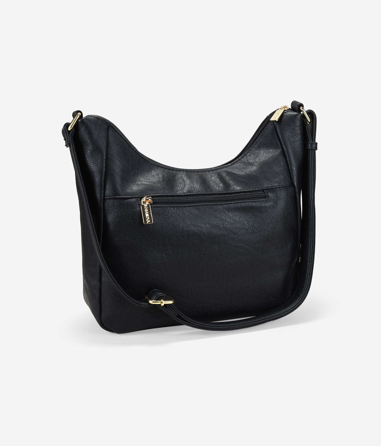 Bolso bandolera negro con cosidos y tachuelas 