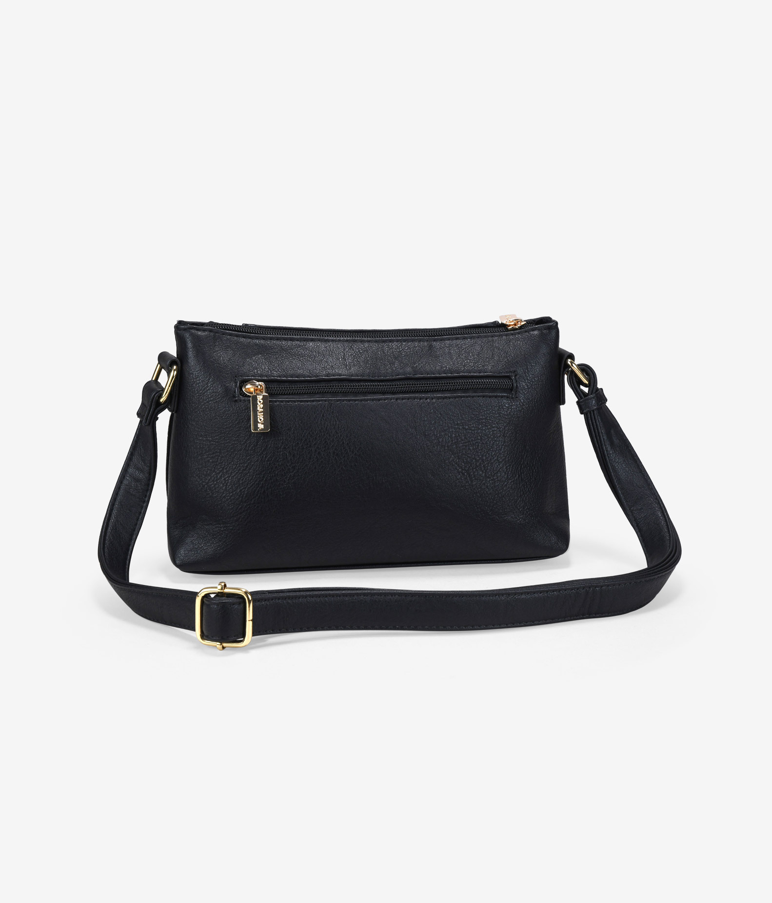 Bolso bandolera negro con cremalleras y tachas