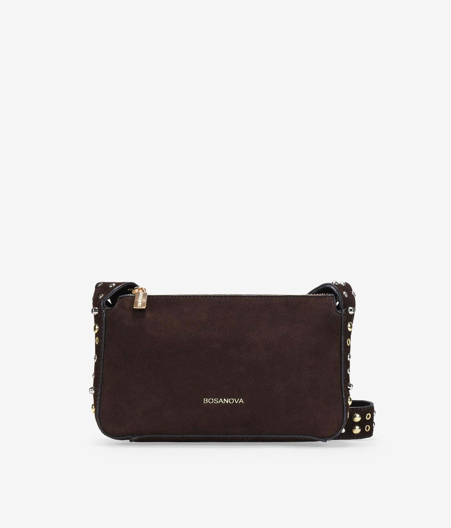 Bolso bandolera marrón en piel con tachas