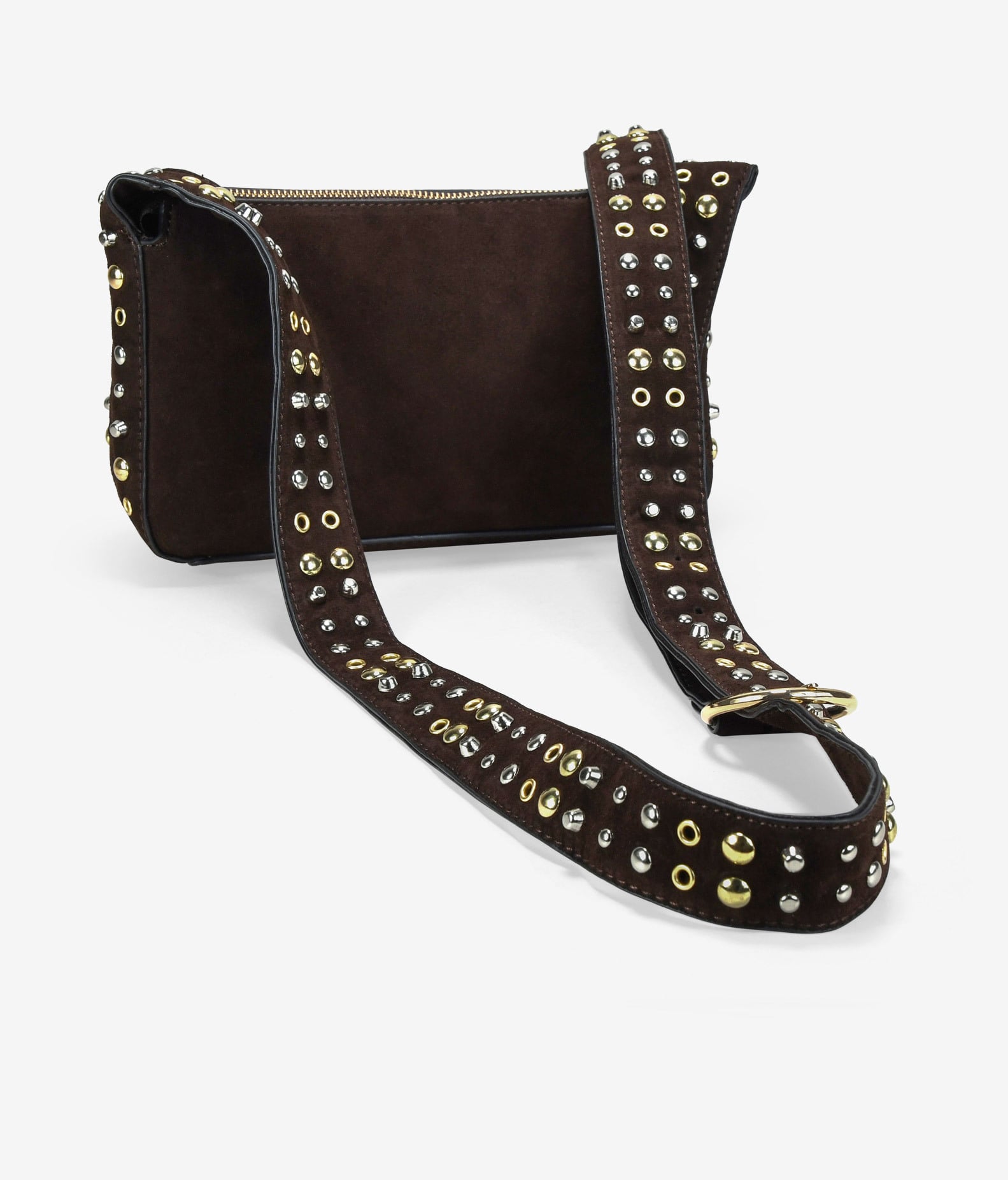 Bolso bandolera marrón en piel con tachas