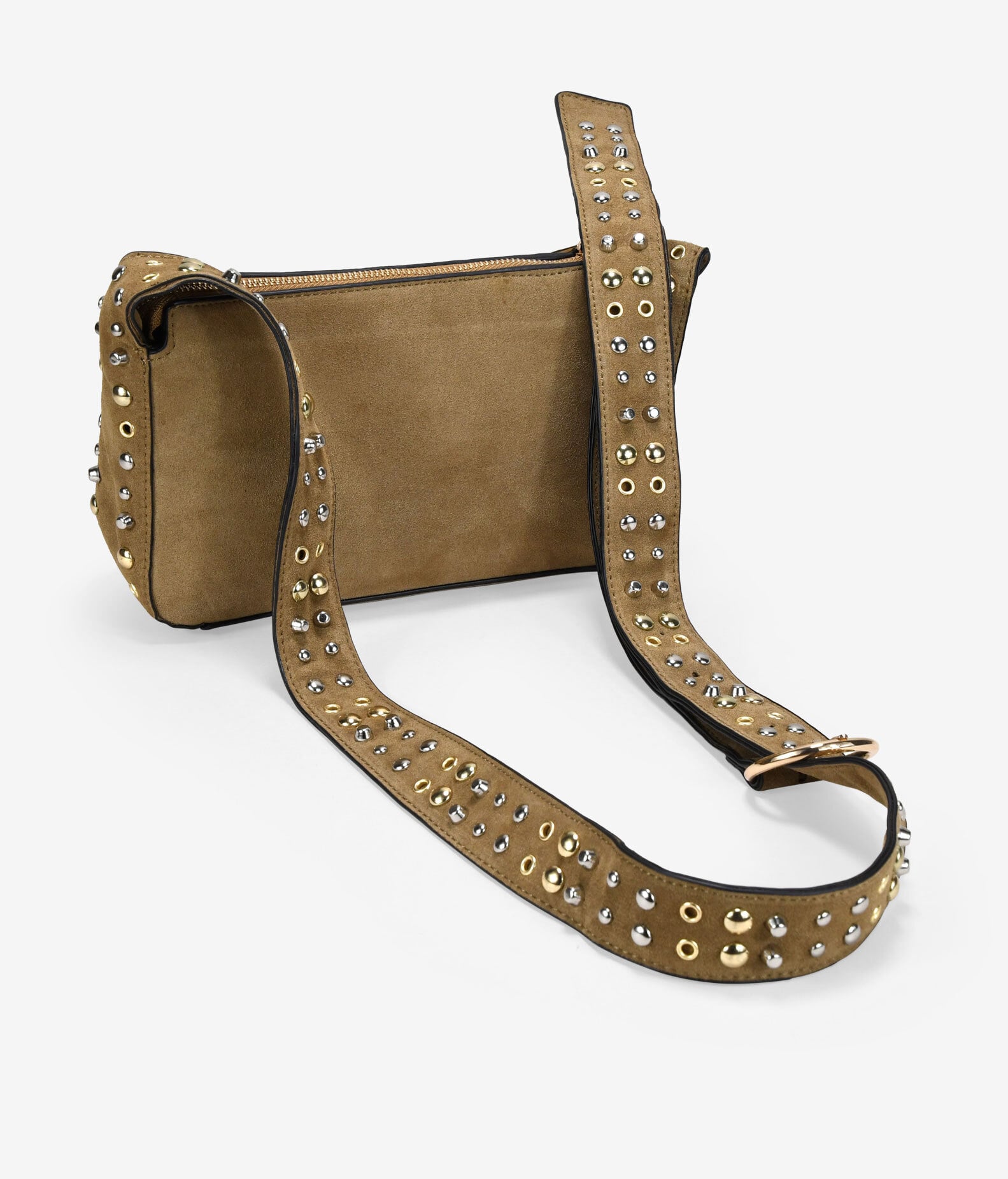 Bolso bandolera visón en piel con tachas