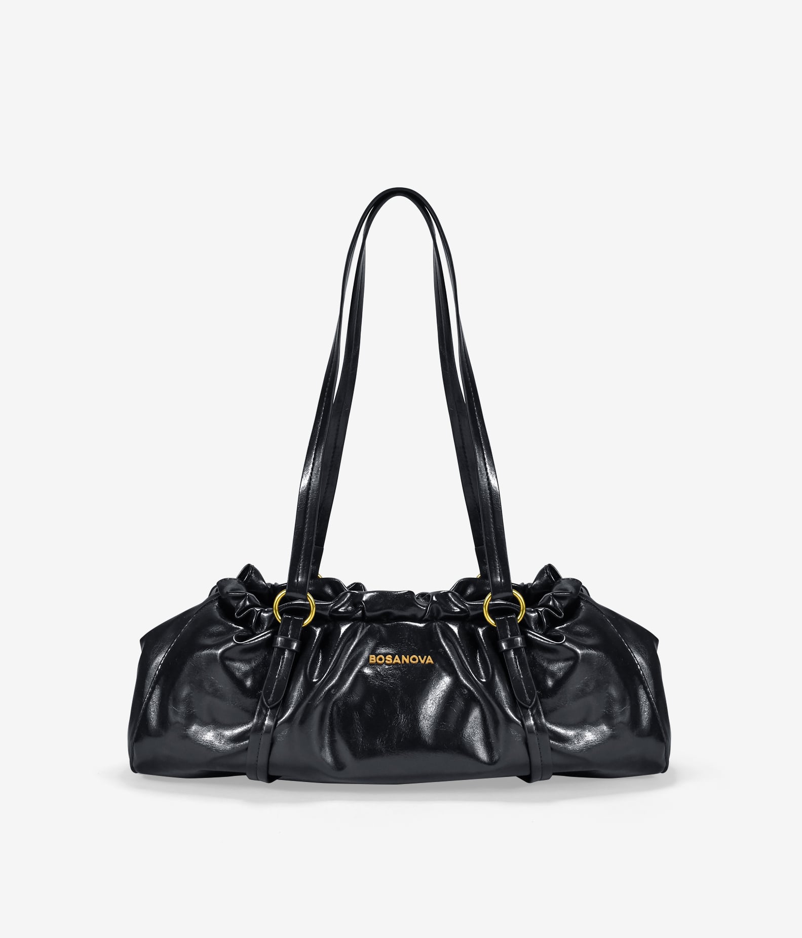 Bolso de hombro negro alargado y fruncido
