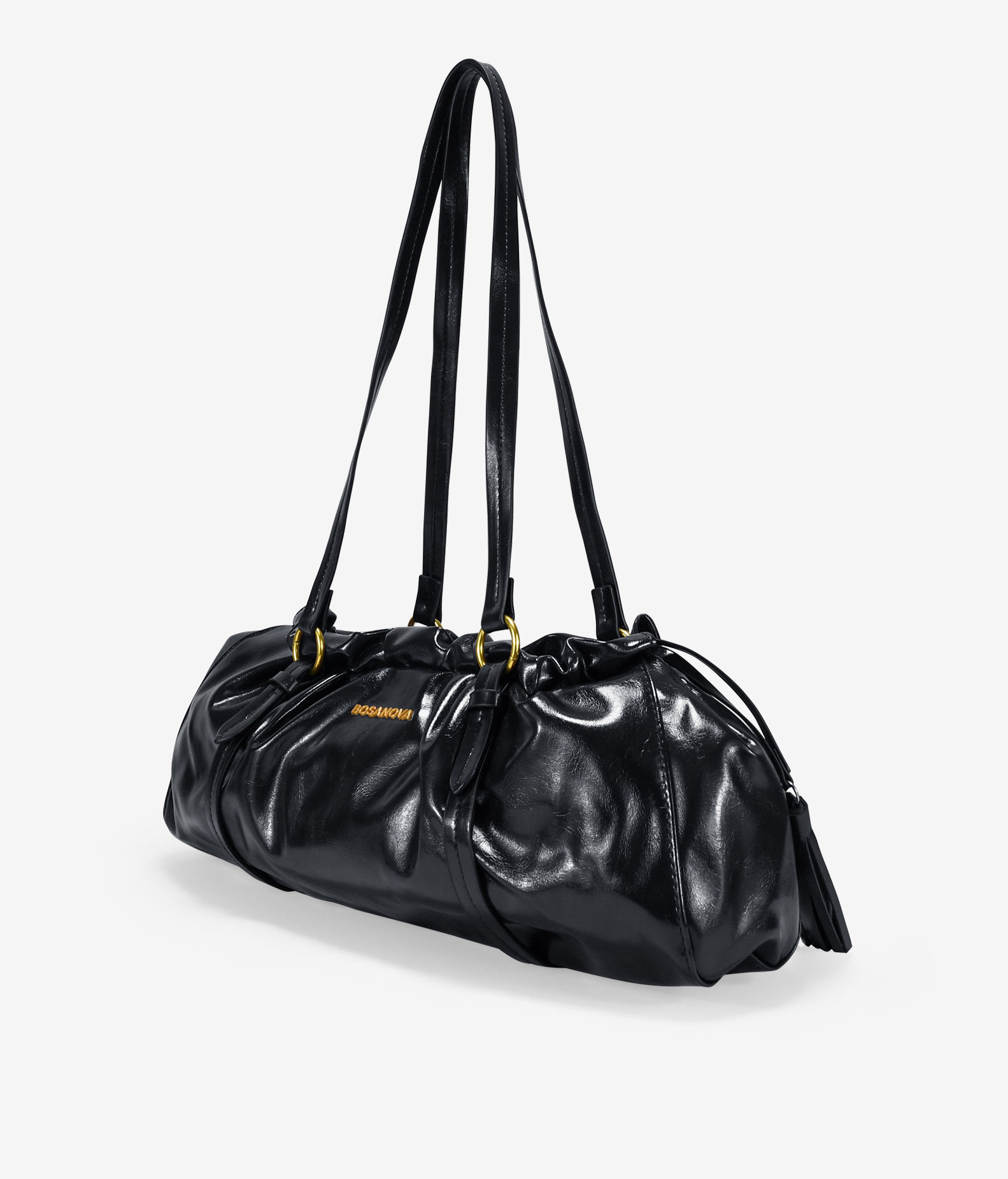 Bolso de hombro negro alargado y fruncido