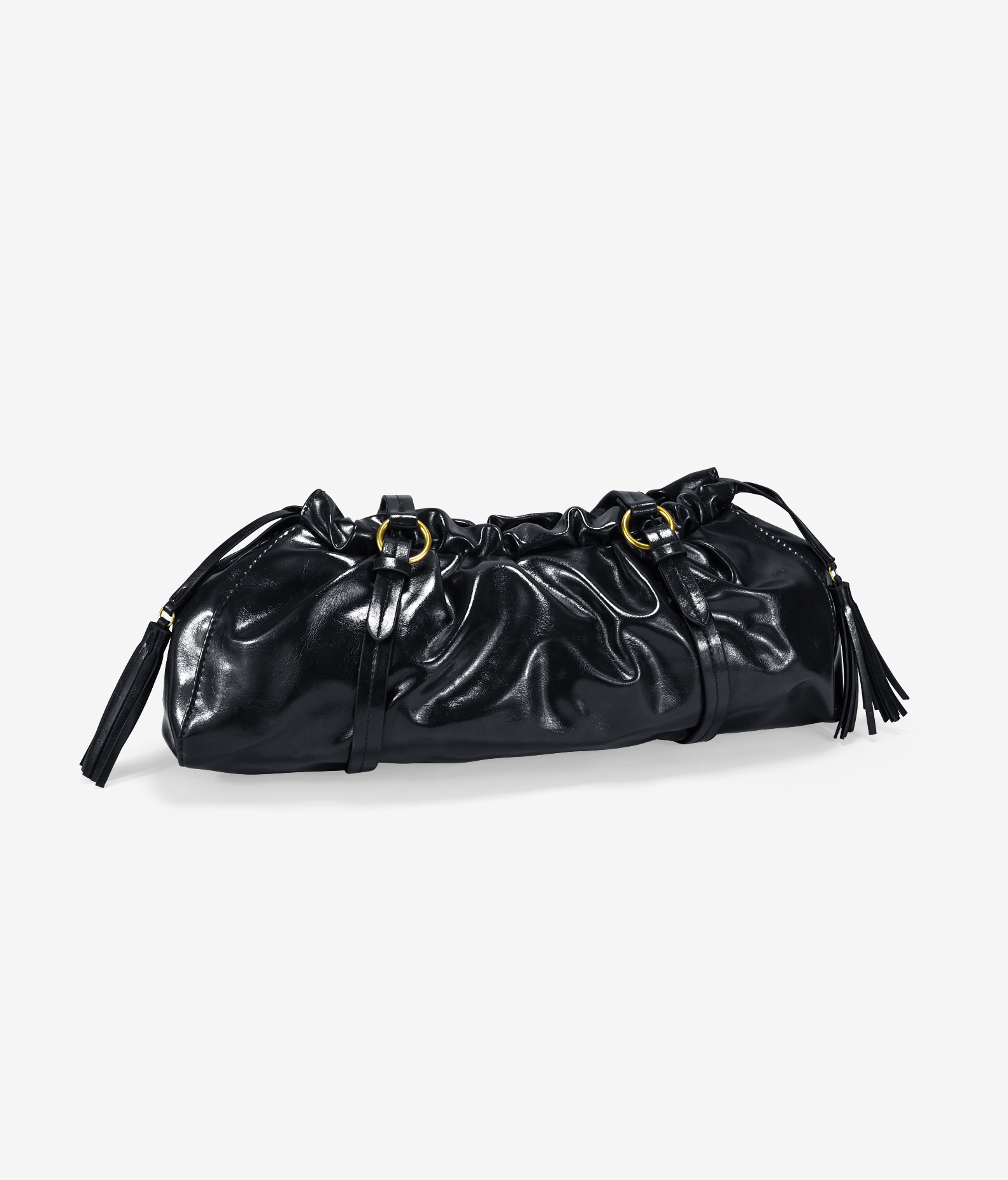 Bolso de hombro negro alargado y fruncido