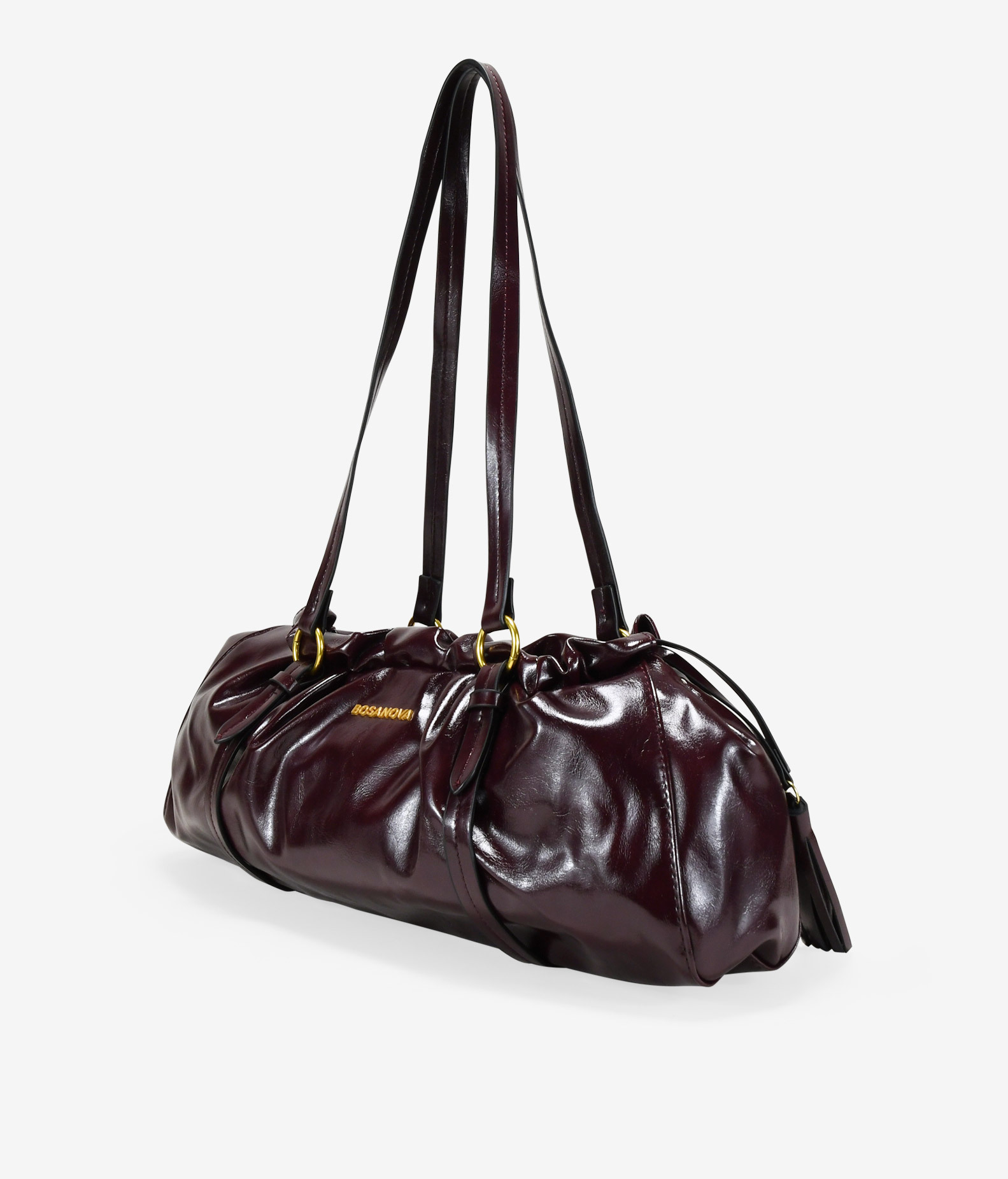 Bolso de hombro burdeos alargado y fruncido