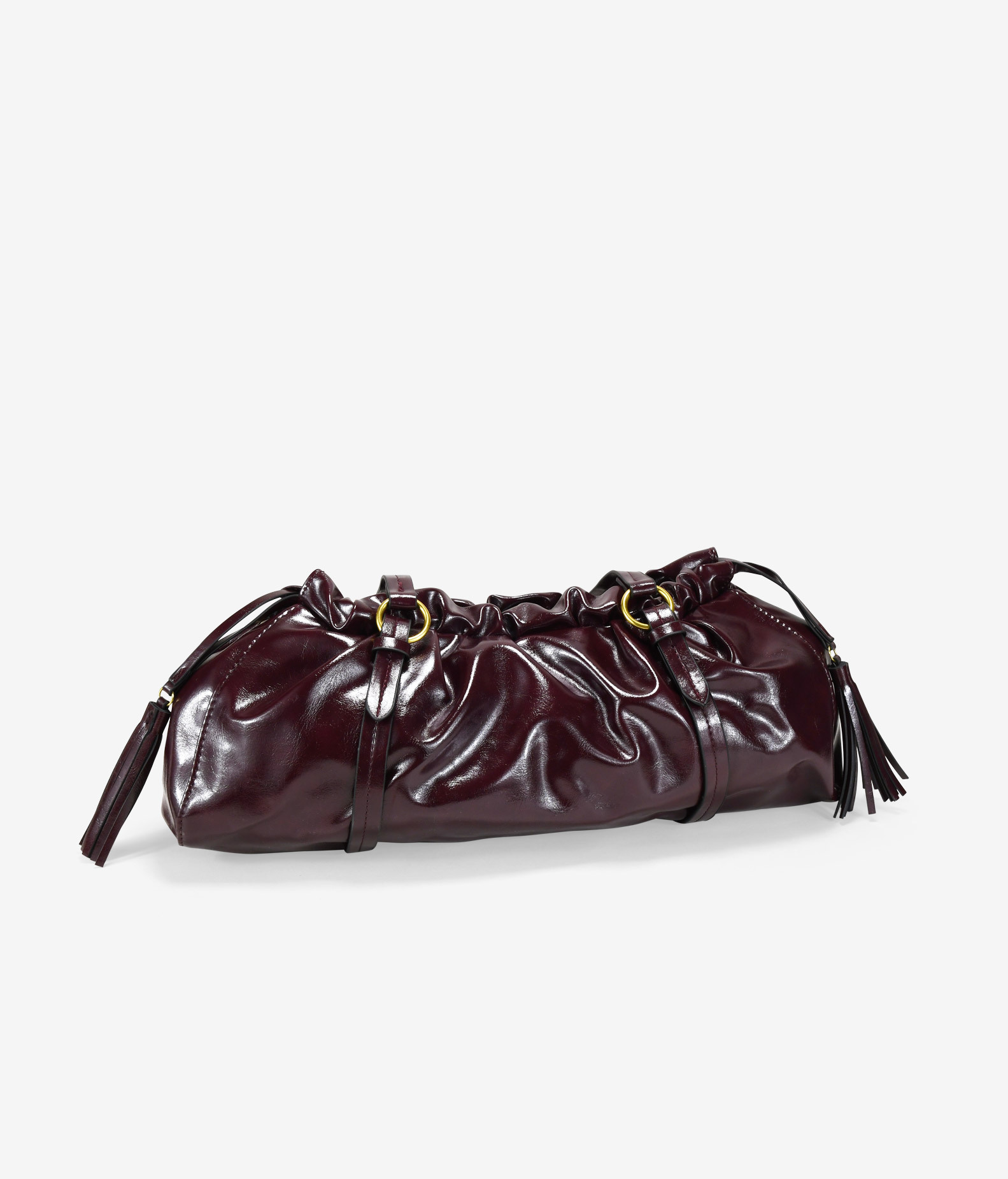 Bolso de hombro burdeos alargado y fruncido