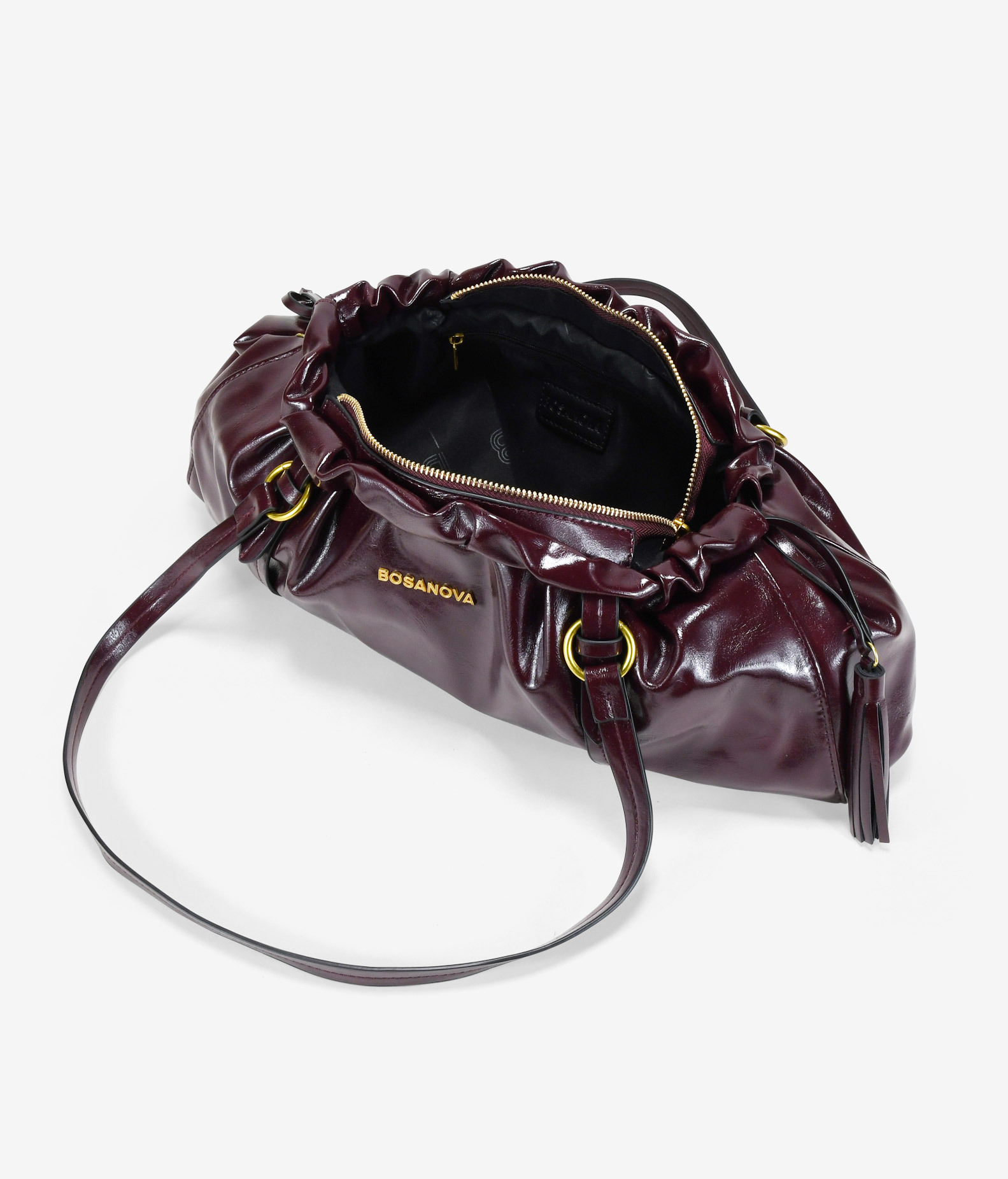 Bolso de hombro burdeos alargado y fruncido