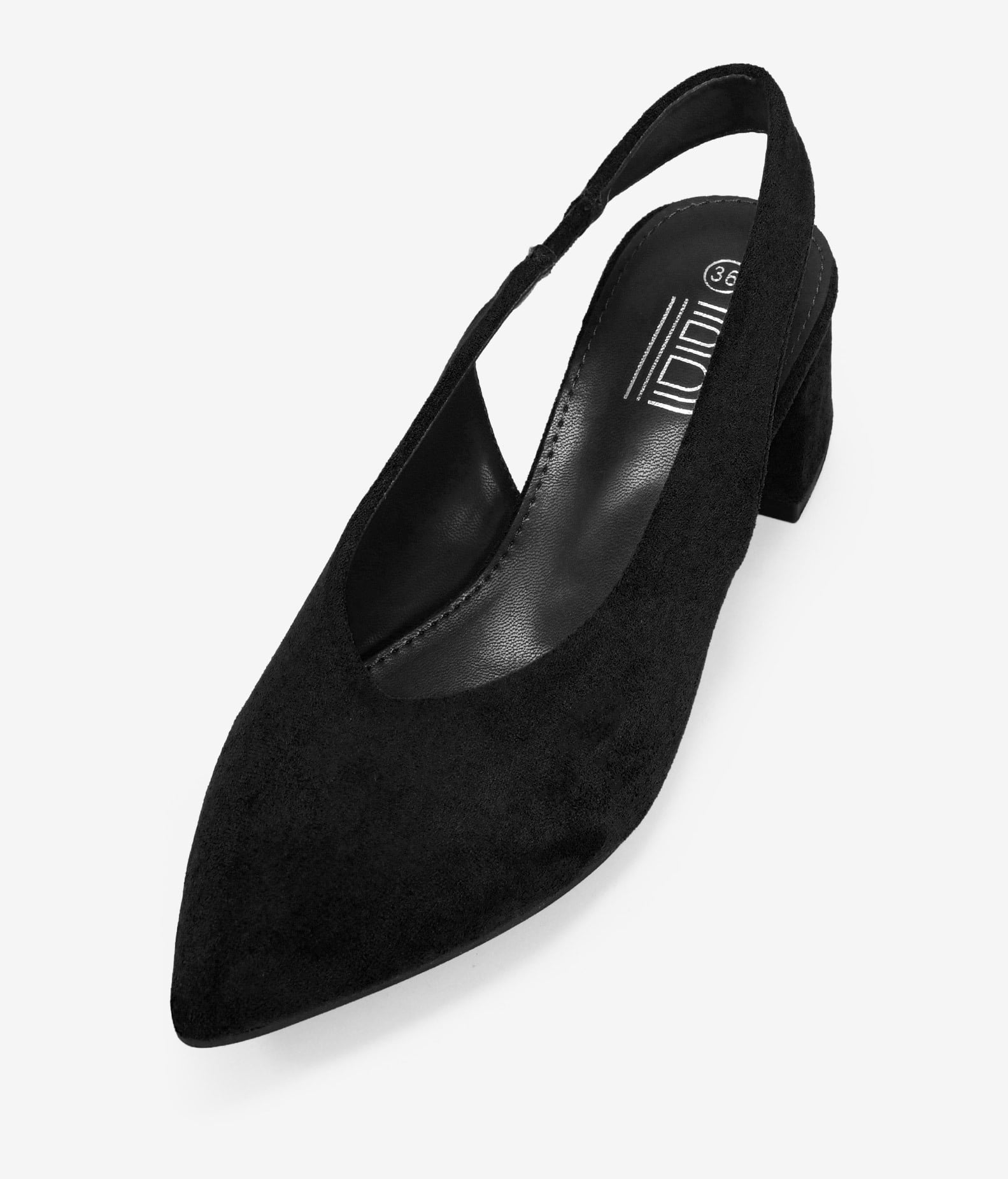 Zapatos de tacón negros destalonados con punta