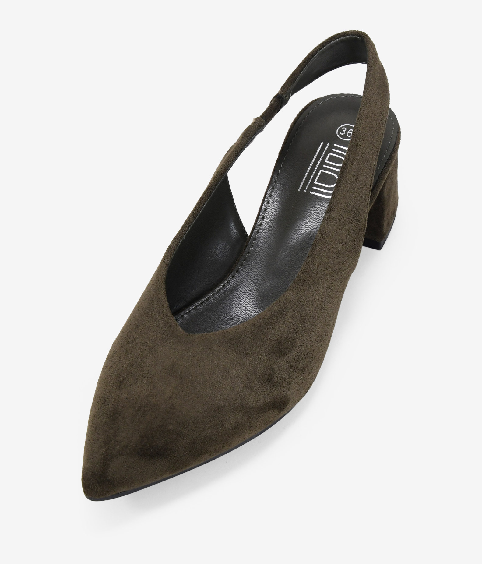 Zapatos de tacón verdes destalonados con punta