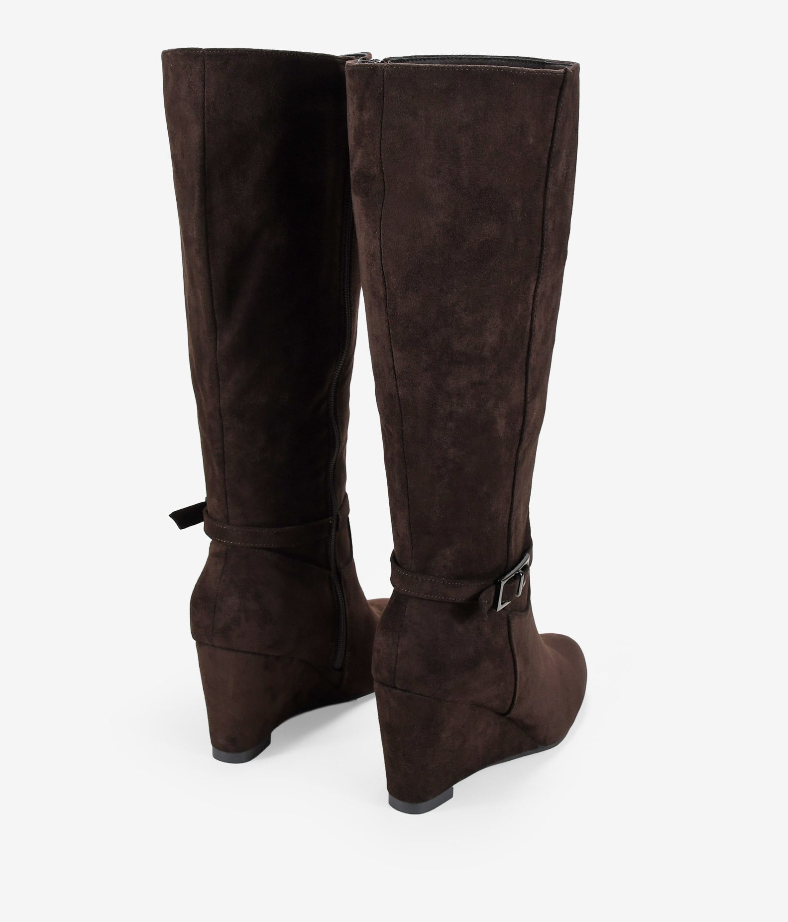 Botas altas marrones de cuña con hebilla