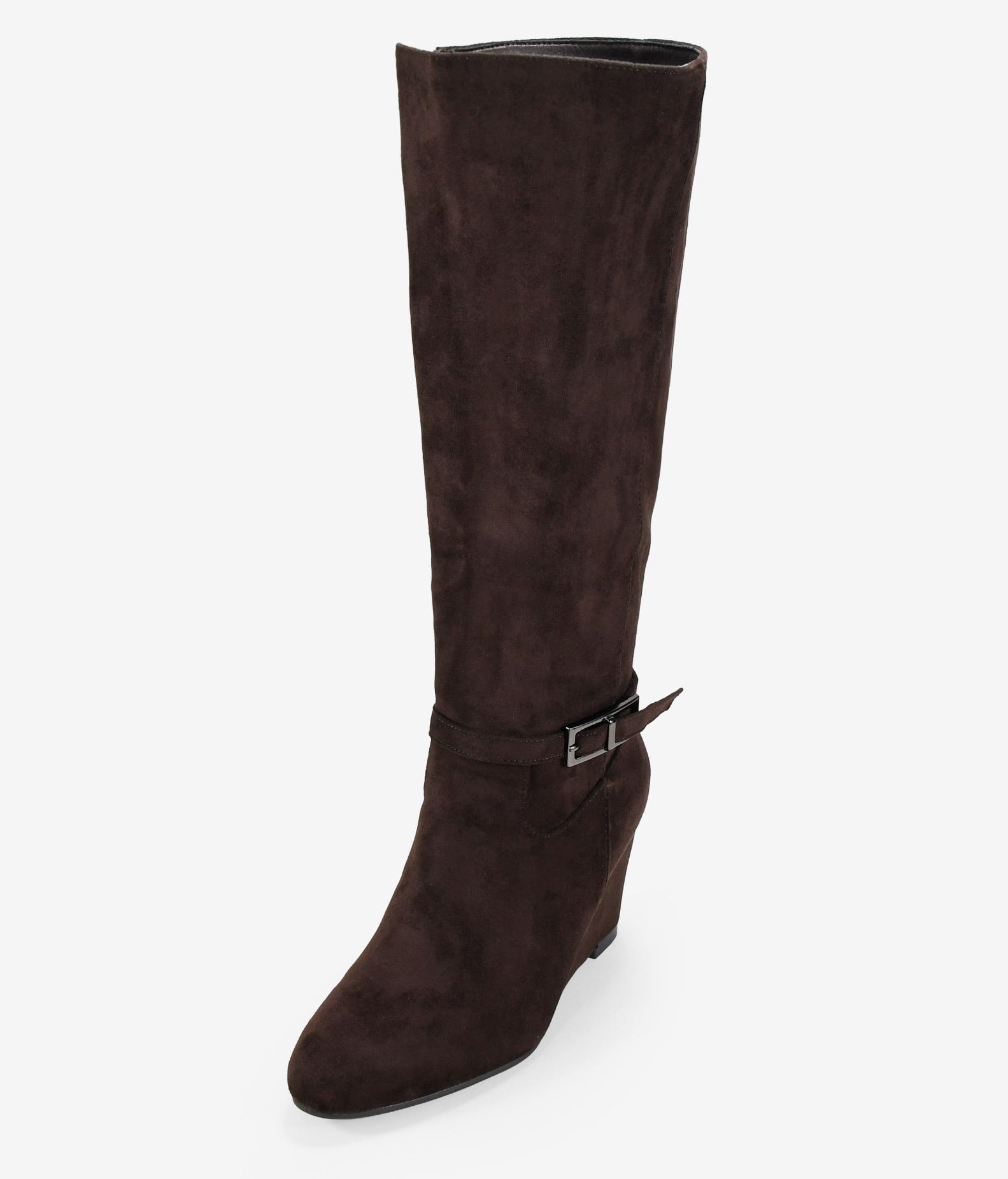 Botas altas marrones de cuña con hebilla