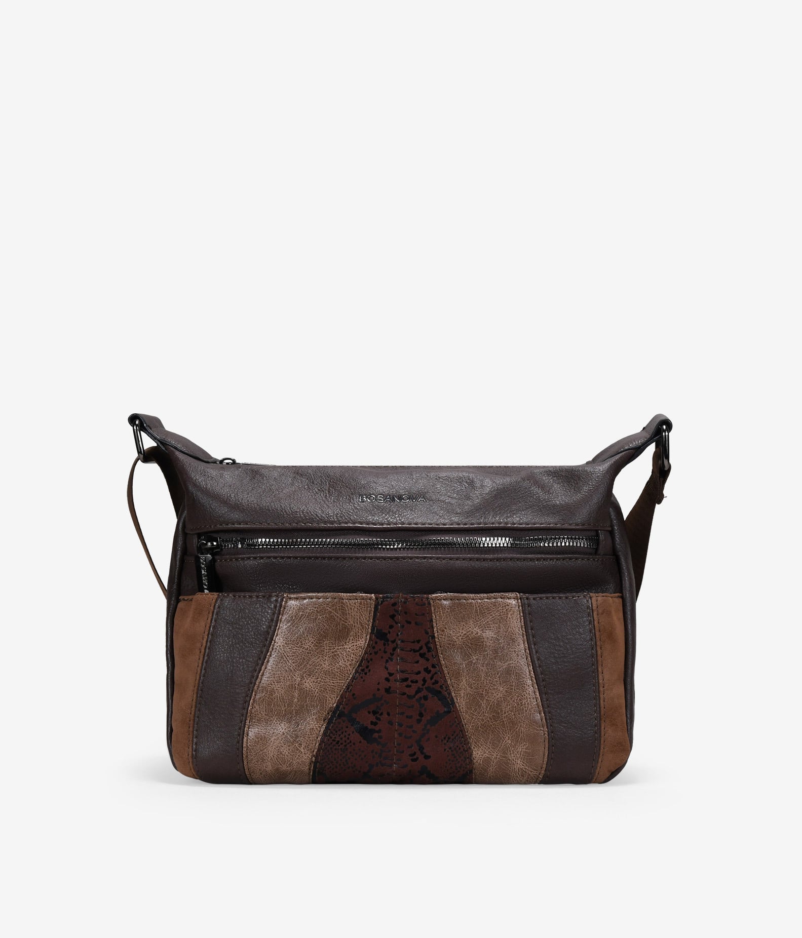 Bolso bandolera marrón con cremalleras