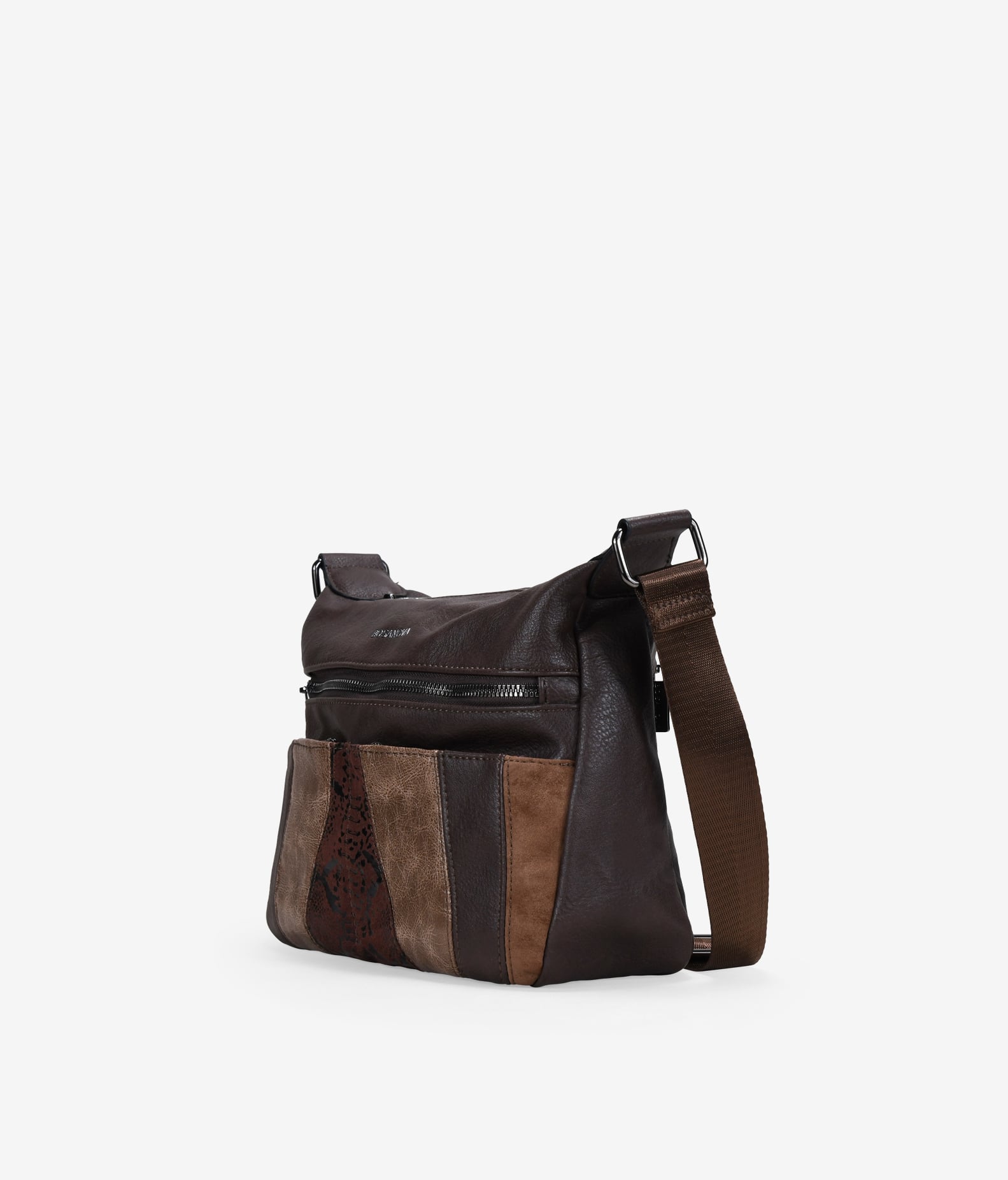Bolso bandolera marrón con cremalleras