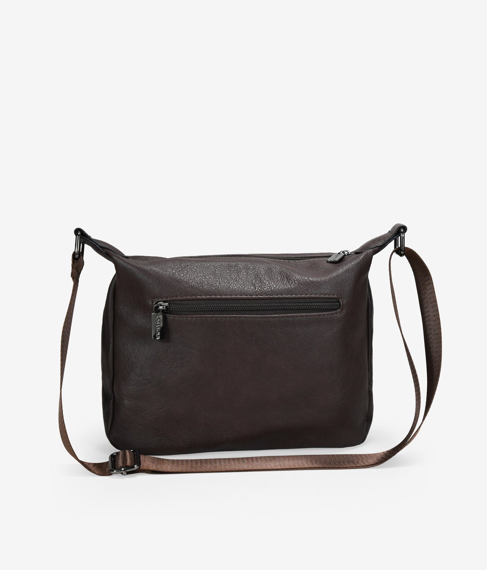 Bolso bandolera marrón con cremalleras